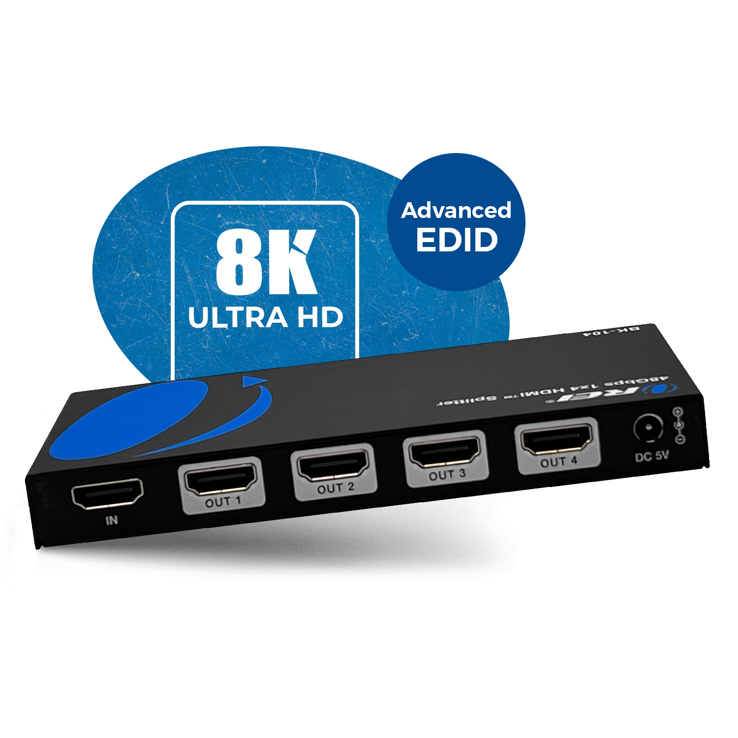 OREI 1x4 HDMI Splitter W/ Audio Out: 1-In 4-Out, UltraHD 8K, EDID