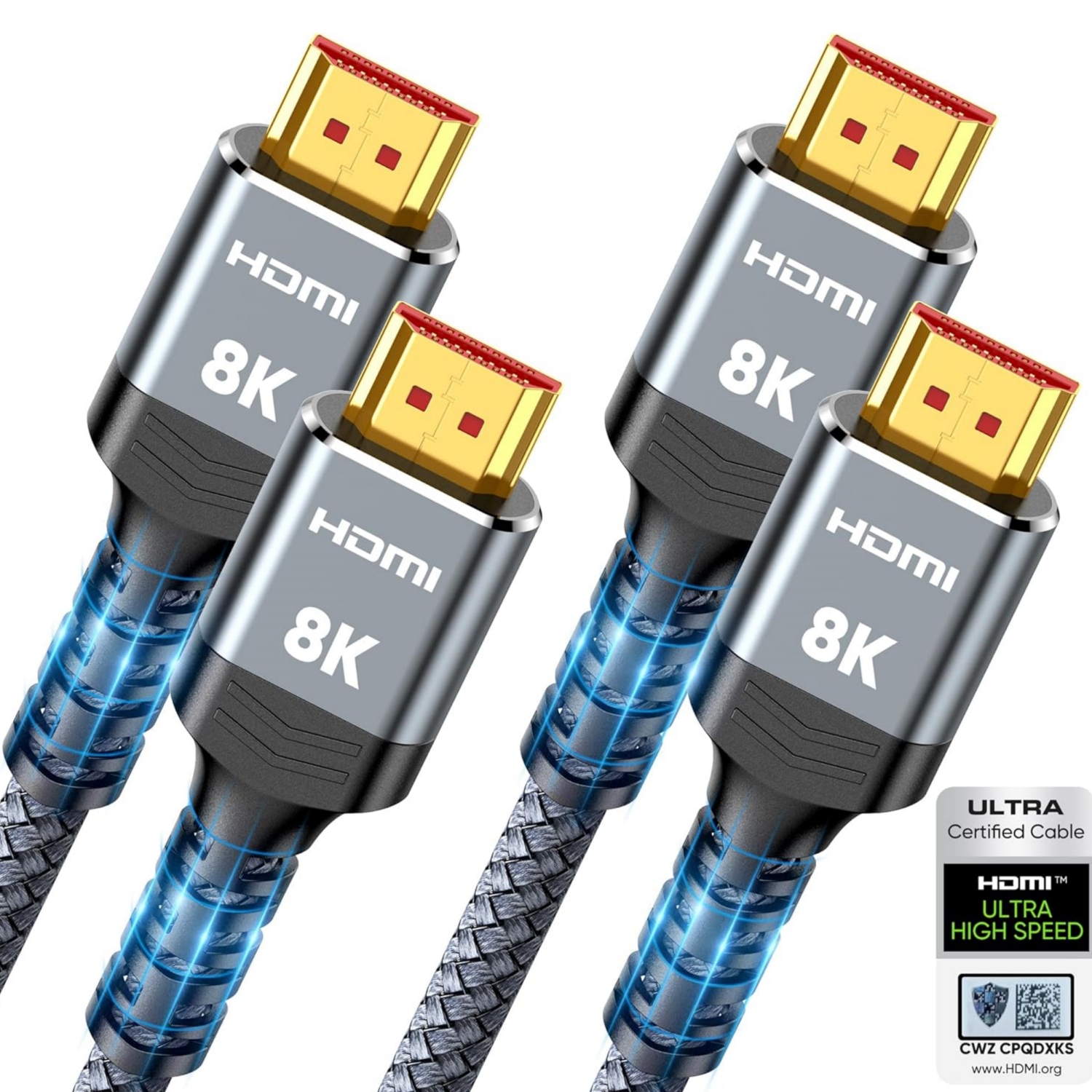 NIERBO 8K 60Hz HDMI Cable 5FT/1.5M, 2.1 48Gbps HDMI Braided Cable-4K@120Hz 7680P, DTS:X, HDCP 2.2 & 2.3, HDR 10,eARC, Dynamic HDR, Compatible for Laptop, Monitor, Roku TV, 2 Pack