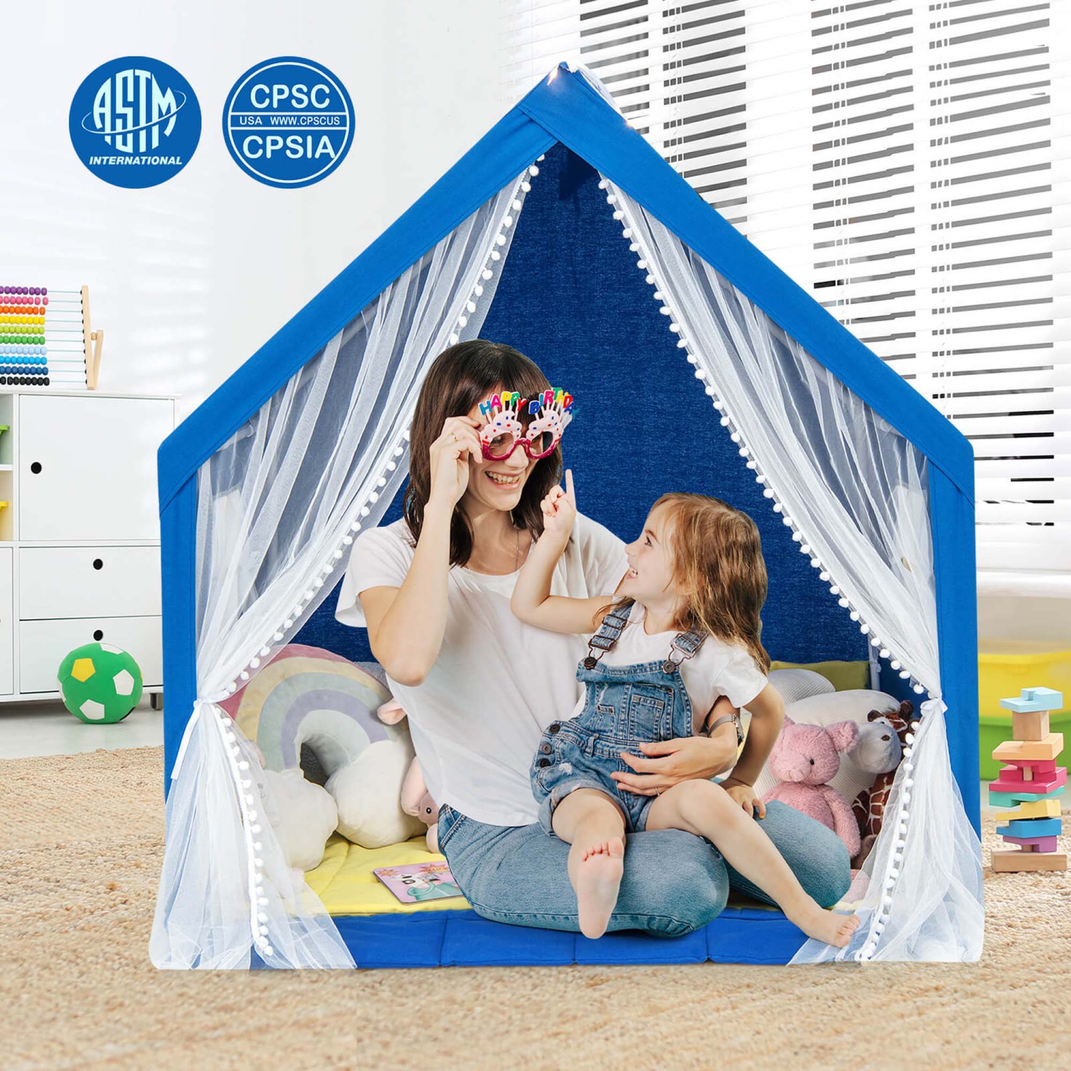 Grande tente de jeu pour enfants et tout-petits de Costway – maisonnette avec tapis en coton lavable, étoiles lumineuses