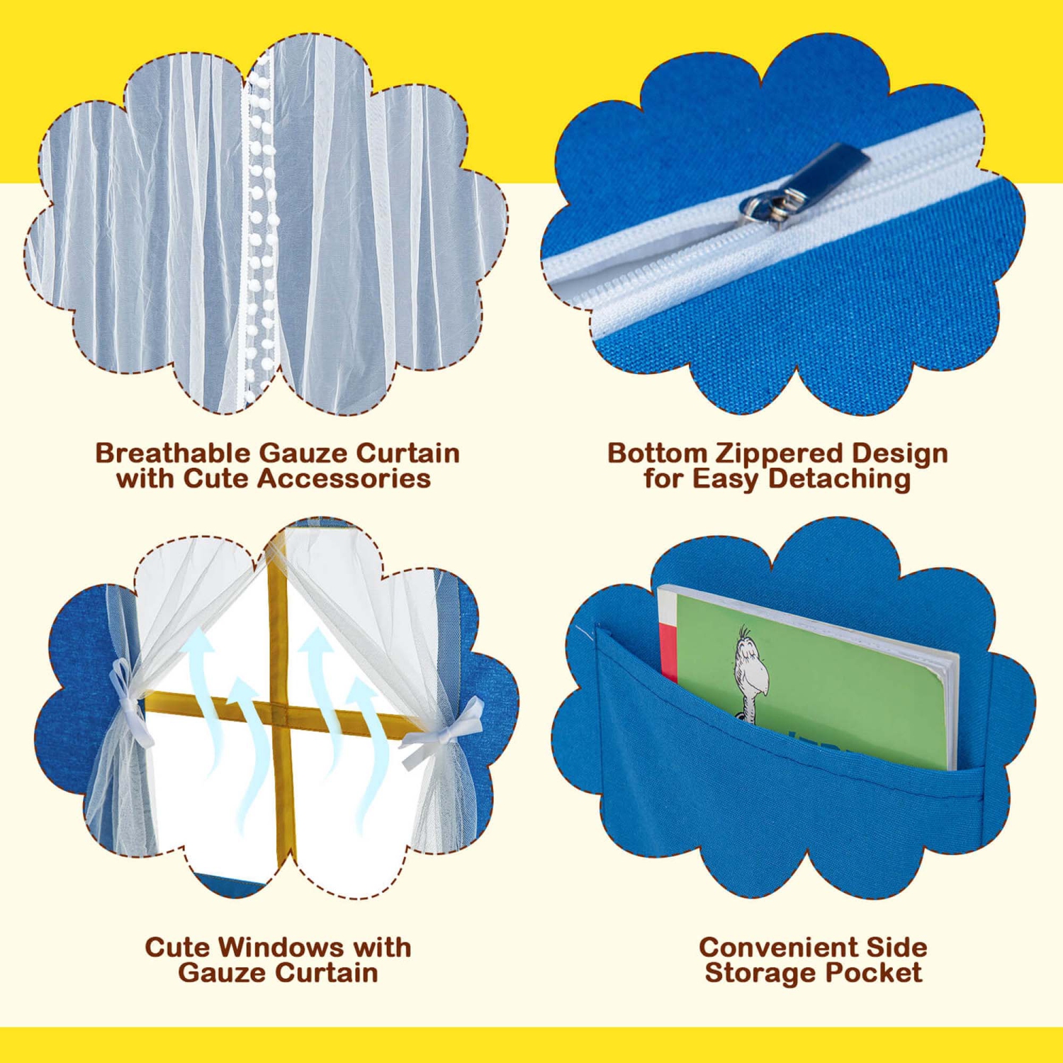 Grande tente de jeu pour enfants et tout-petits de Costway – maisonnette avec tapis en coton lavable, étoiles lumineuses