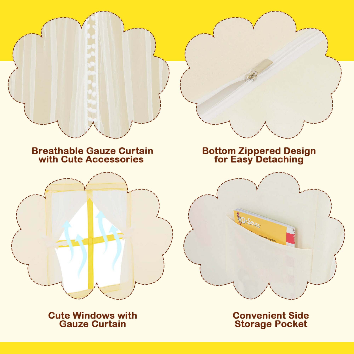 Costway Large Play Tent Kids & Toddlers Playhouse with Washable Cotton Mat, Star Lights