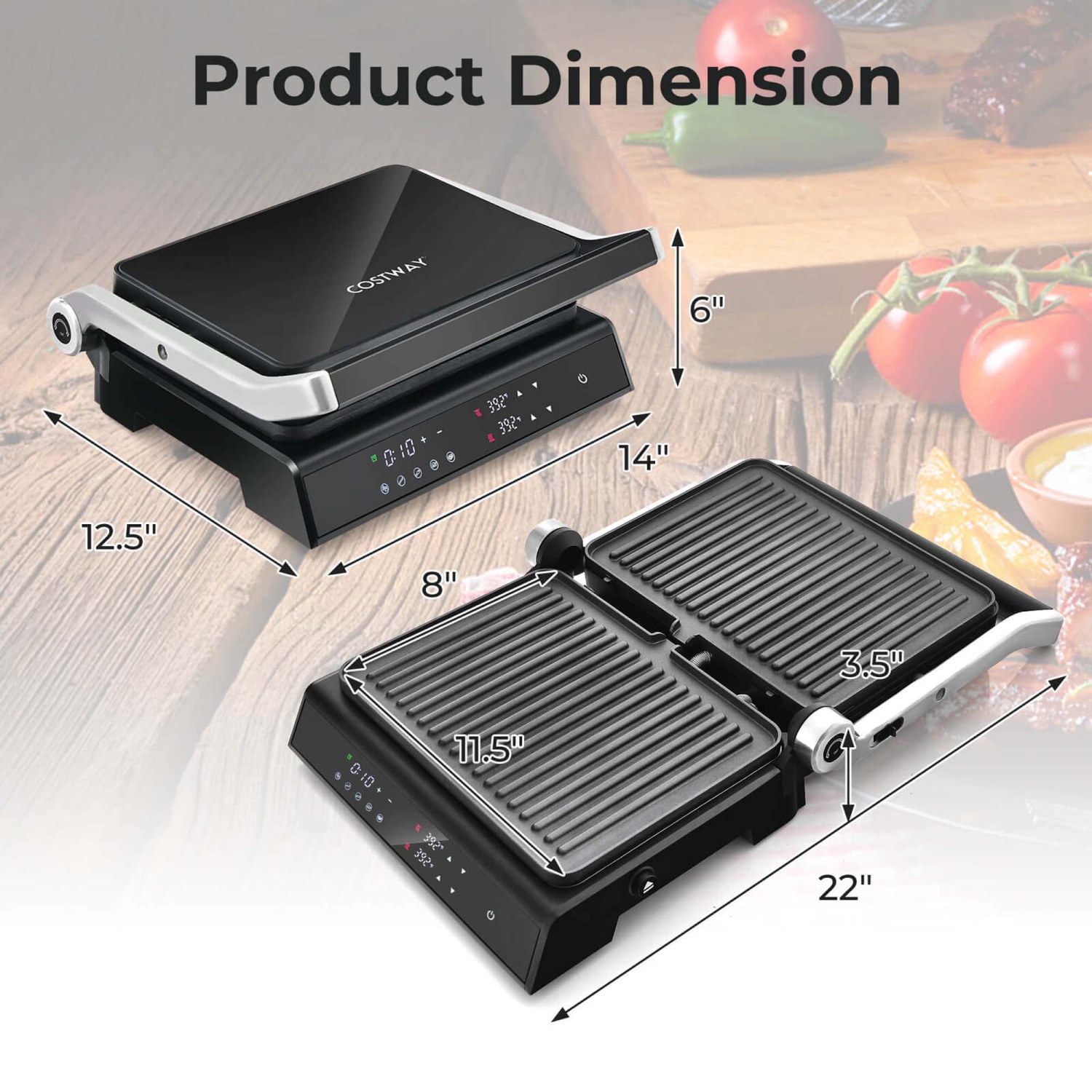 Costway Electric Panini Press Grill Sandwich Maker with LED Display&nbsp;& Removable Drip Tray