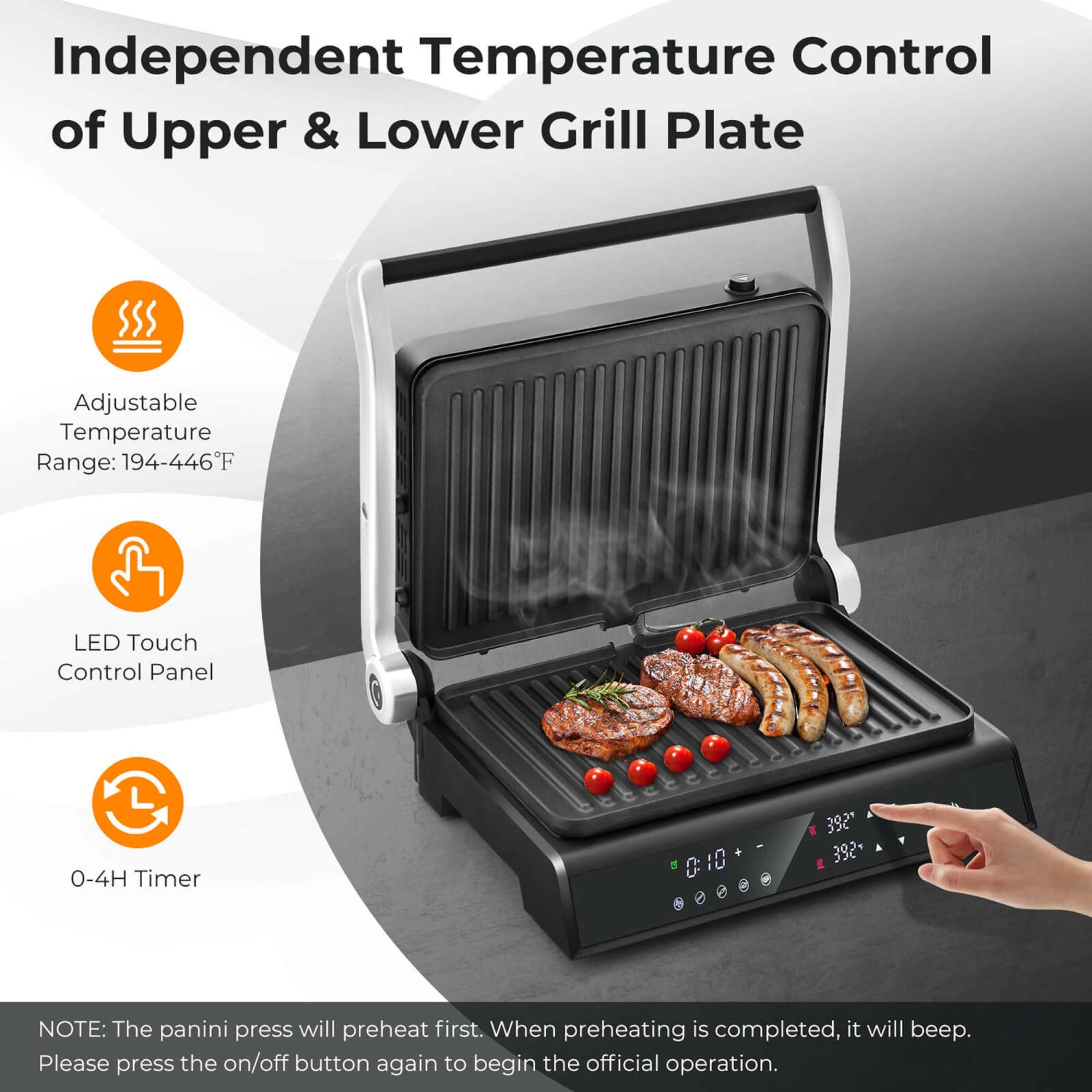 Costway Electric Panini Press Grill Sandwich Maker with LED Display&nbsp;& Removable Drip Tray