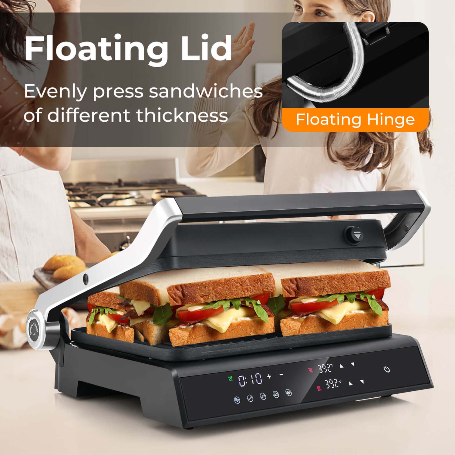 Costway Electric Panini Press Grill Sandwich Maker with LED Display&nbsp;& Removable Drip Tray