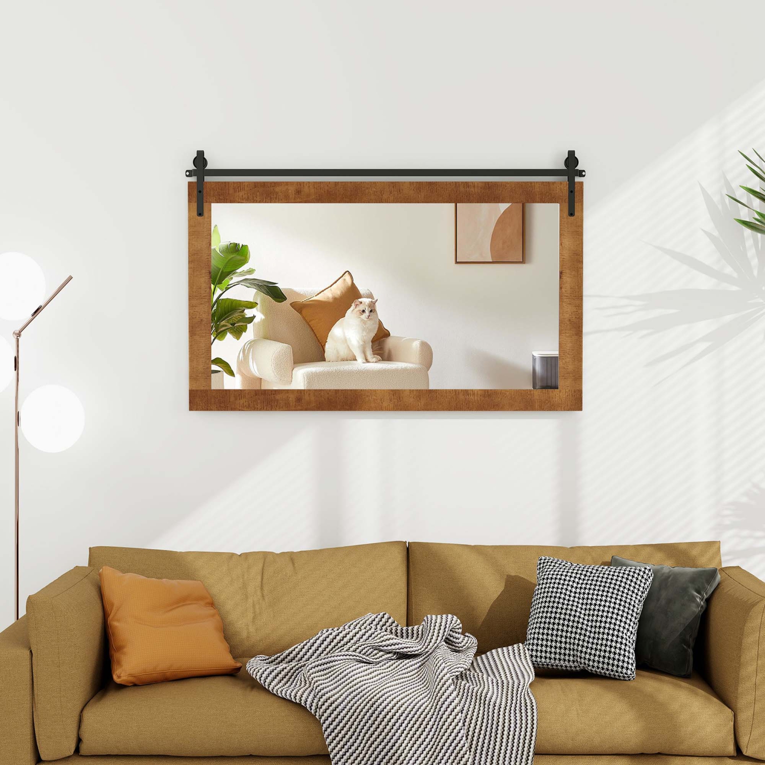 Costway Farmhouse Bathroom Wall Mounted Mirror 40" x 26" Explosion-proof Fir Wood Frame