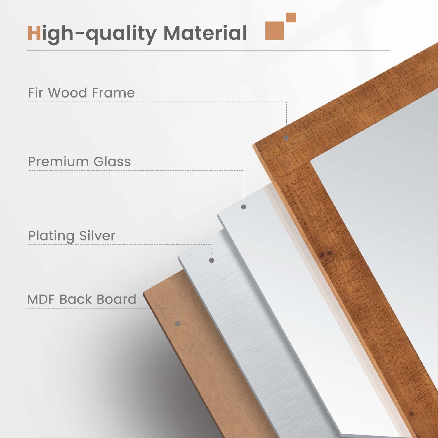 Costway Farmhouse Bathroom Wall Mounted Mirror 40" x 26" Explosion-proof Fir Wood Frame