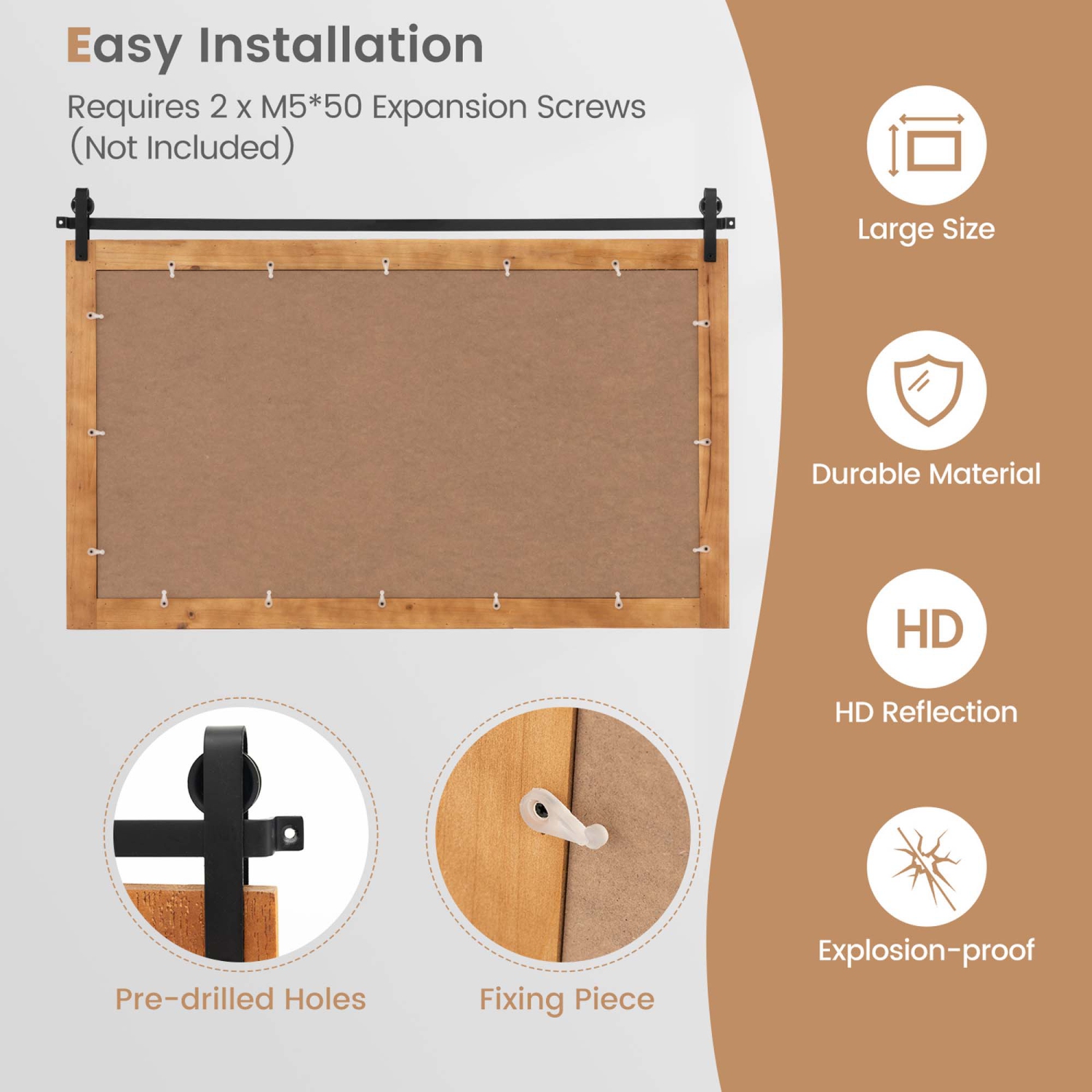 Costway Farmhouse Bathroom Wall Mounted Mirror 40" x 26" Explosion-proof Fir Wood Frame