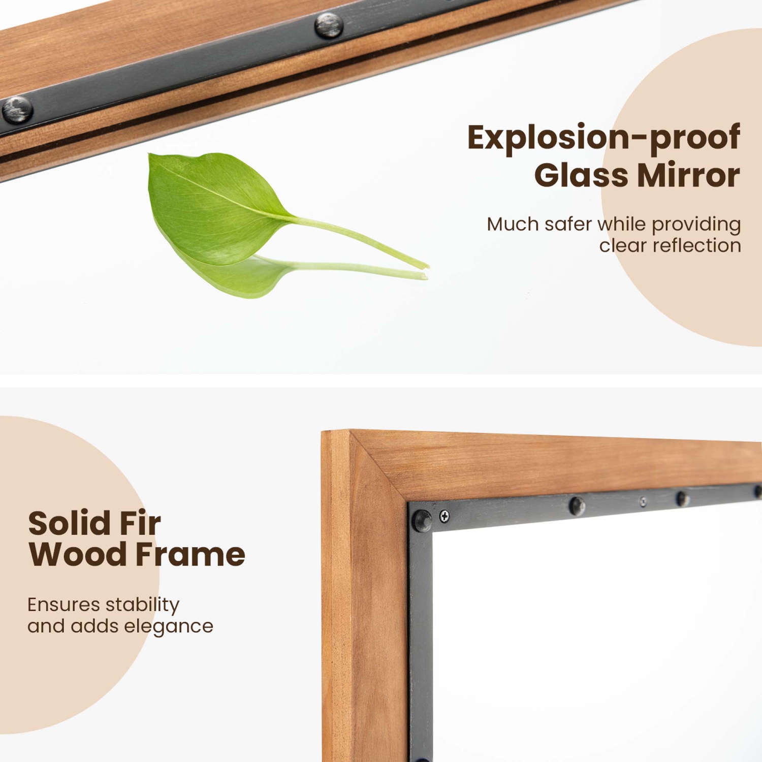 Costway Rectangular Wall Mount Mirror 22" x 36" Wood Framed Vanity Décor withHanging Hooks