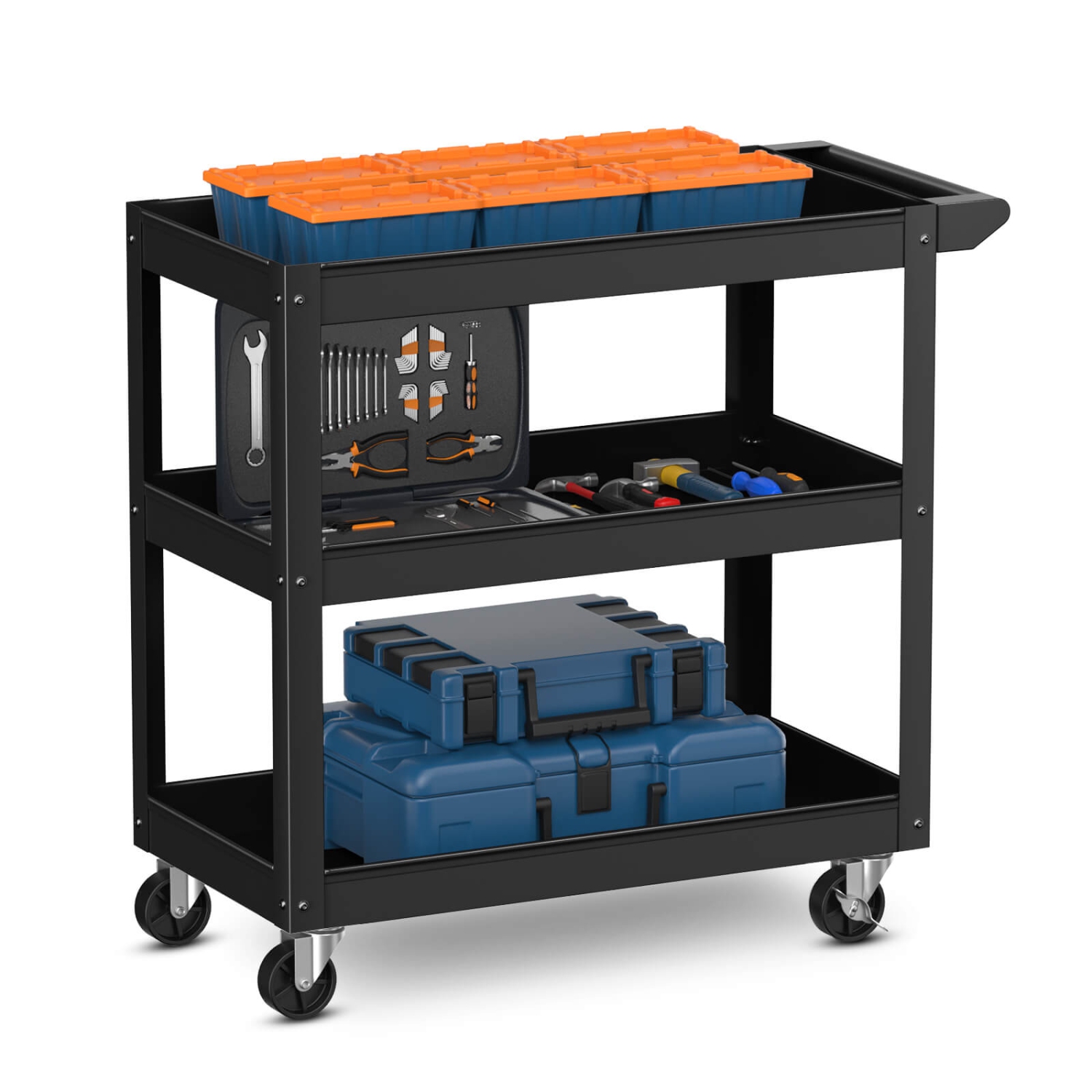 Costway 3-Tier Metal Utility Cart 400 lbs Storage Service Trolley Tool Storage Black