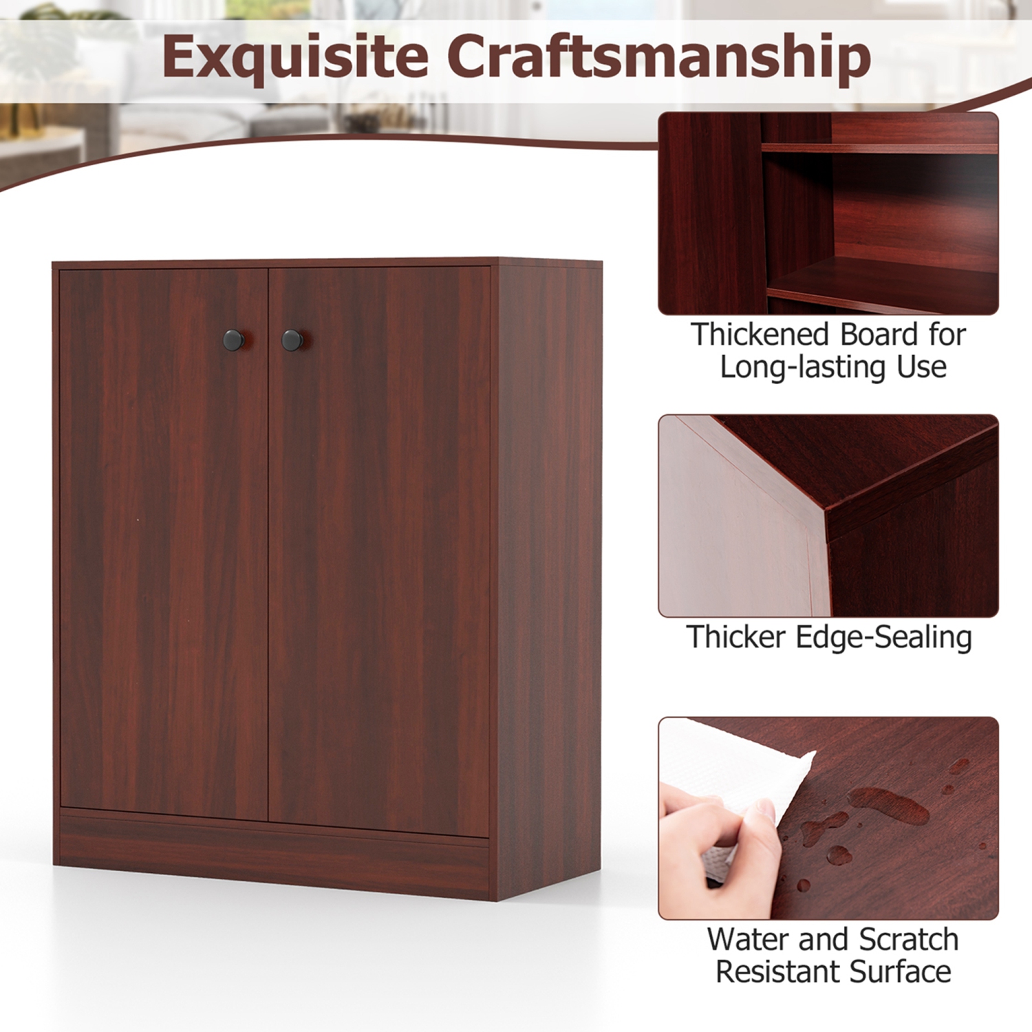 Costway 2-Door Storage Cabinet Freestanding Storage Organizer with 3-Tier Shelf Entryway