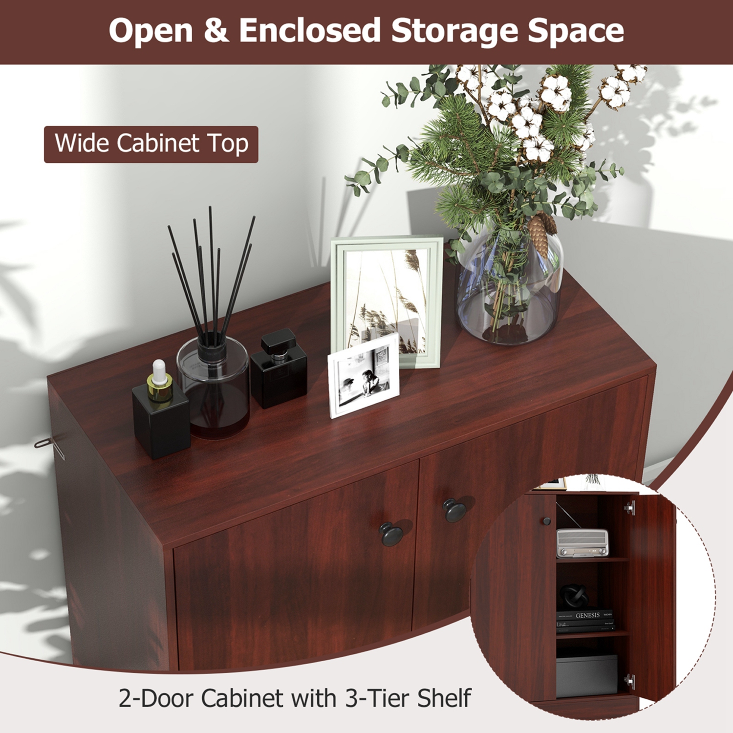 Costway 2-Door Storage Cabinet Freestanding Storage Organizer with 3-Tier Shelf Entryway
