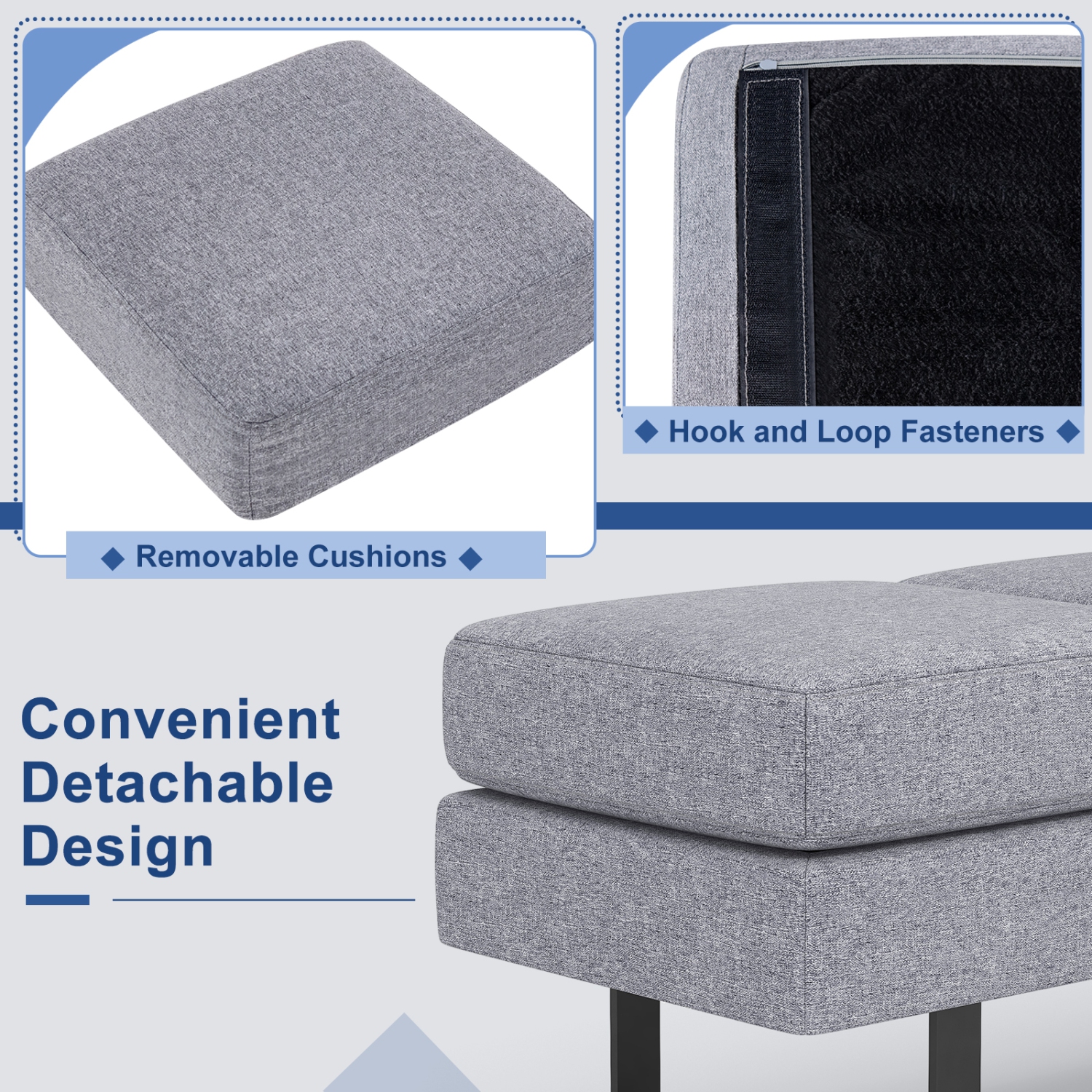 Banc de réception avec cadre en métal gris de Costway pour salle d'attente