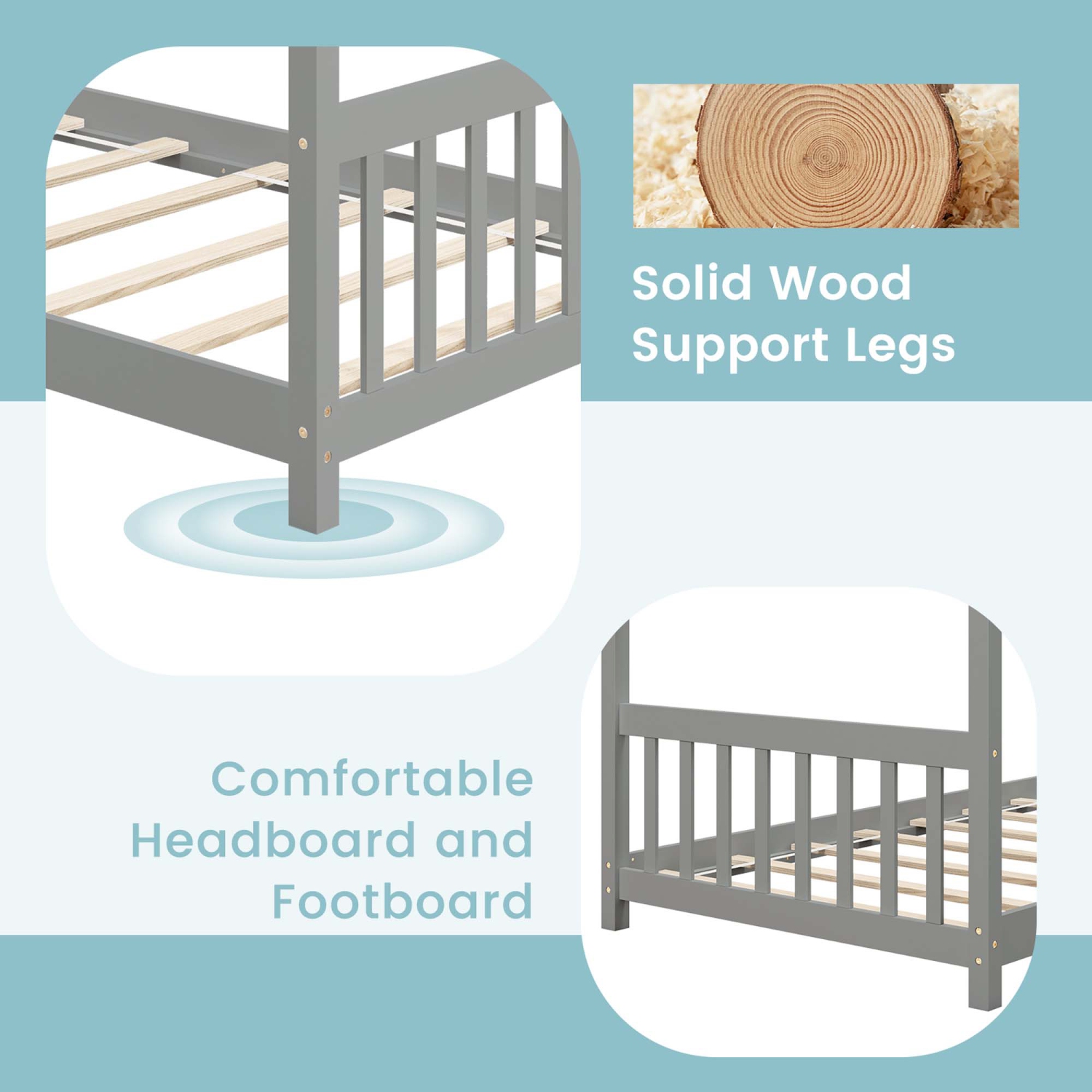 Costway Twin Size House Bed with Roof Wooden Low Floor Bed No Box Spring Needed Natural/Gray/White