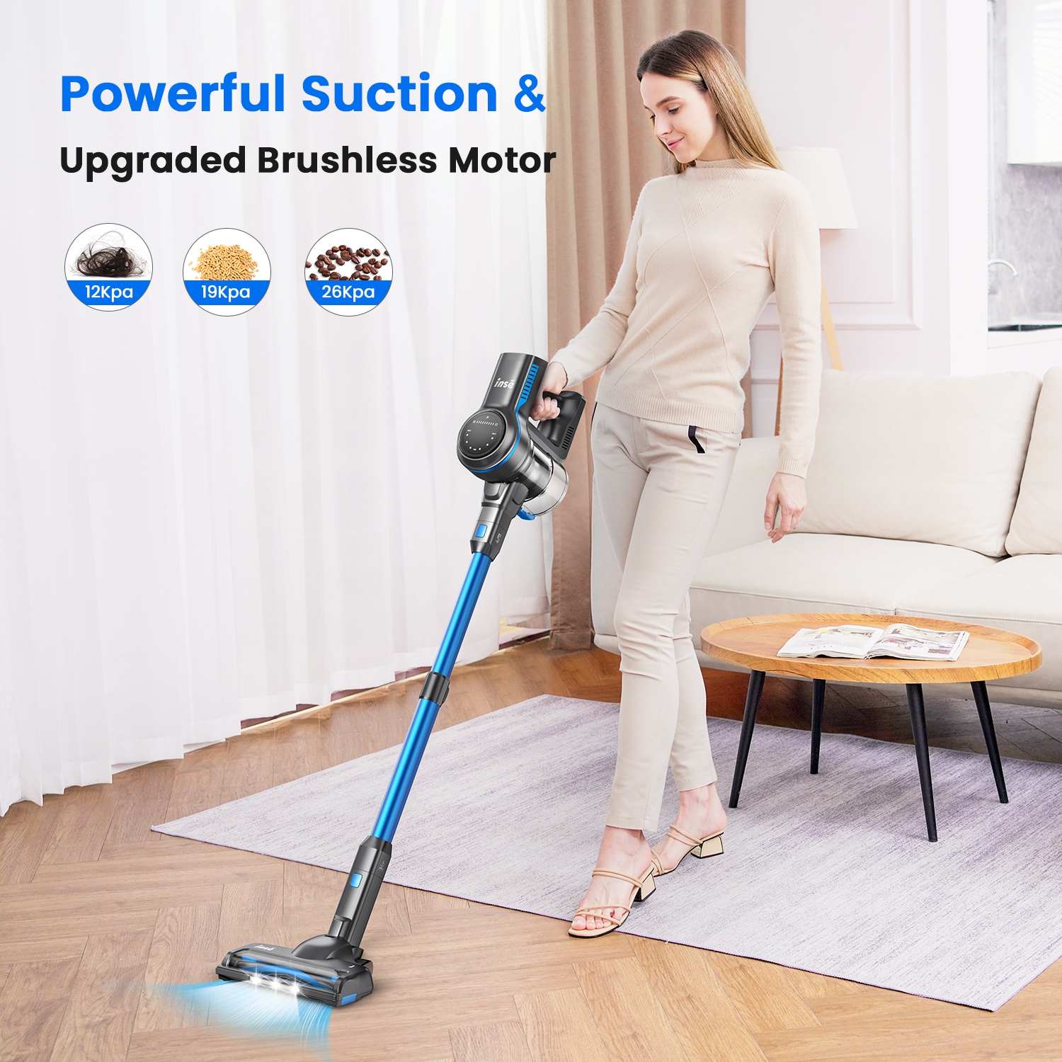 INSE S7P Vacuum Cordless Cleaner 50Kpa Brushless Motor 6 in 1 Lightweight Rechargeable Battery up to 45mins Runtime Lightweight for Hardwood Floors