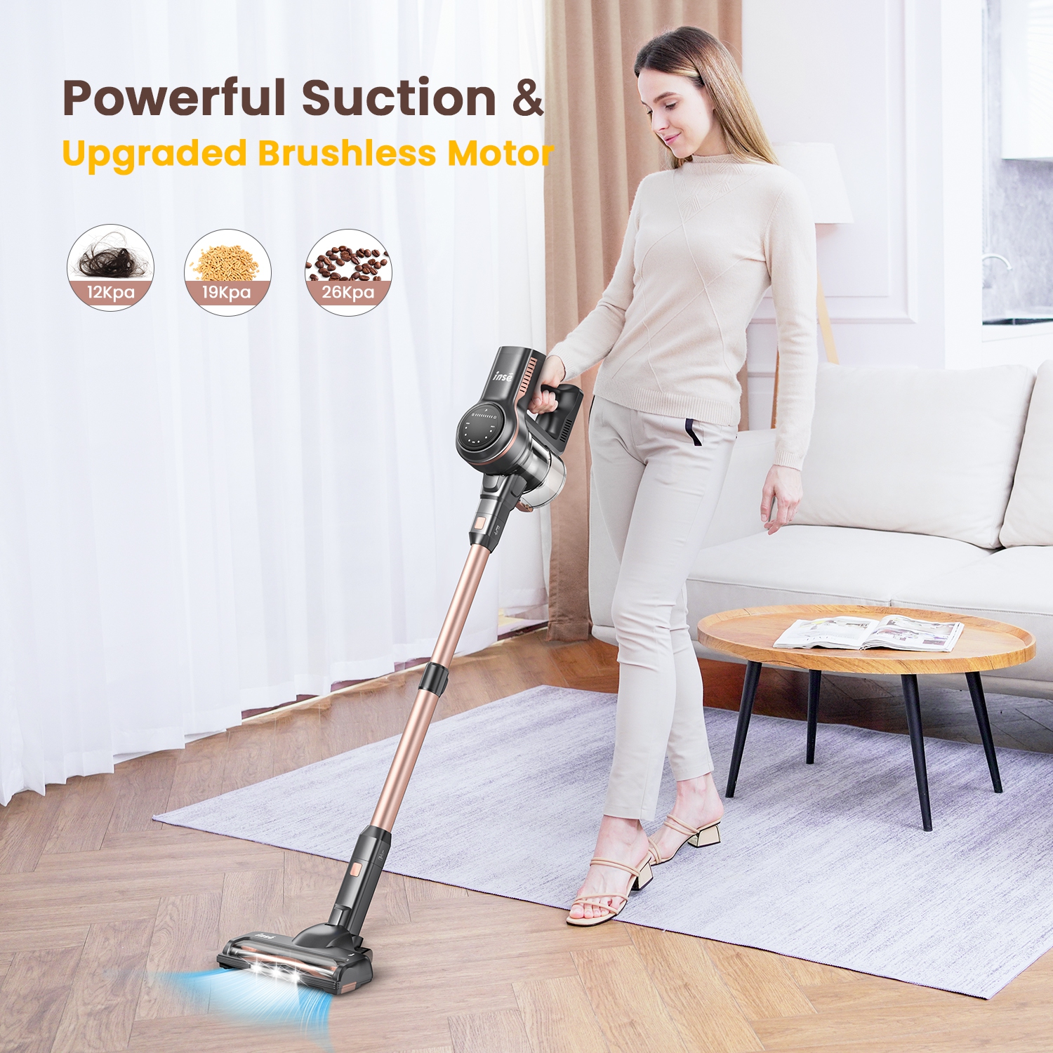 INSE S7P Vacuum Cordless Cleaner 50Kpa Brushless Motor 6 in 1 Lightweight Rechargeable Battery up to 45mins Runtime Lightweight for Hardwood Floors