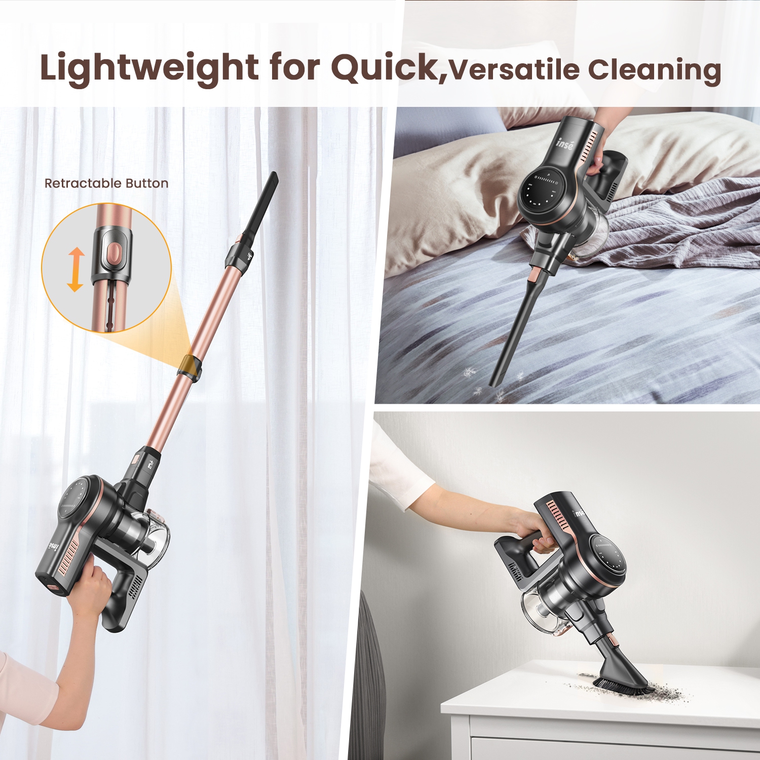 INSE S7P Vacuum Cordless Cleaner 50Kpa Brushless Motor 6 in 1 Lightweight Rechargeable Battery up to 45mins Runtime Lightweight for Hardwood Floors