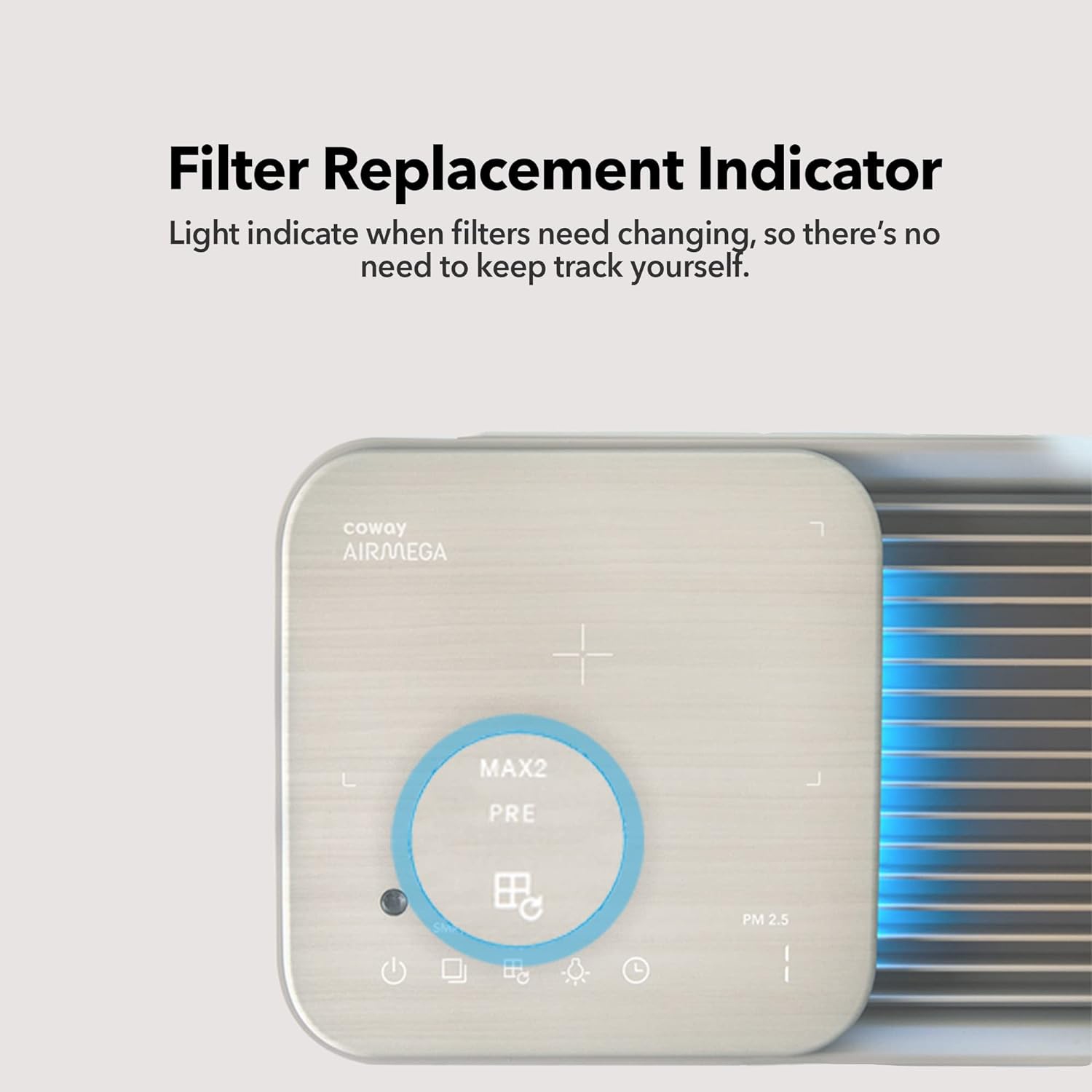 Coway Airmega Icon True HEPA Air Purifier with Air Quality Monitoring, Auto, Filter Indicator, and Wireless Device Charger, Covers 649 sq. ft, Beige
