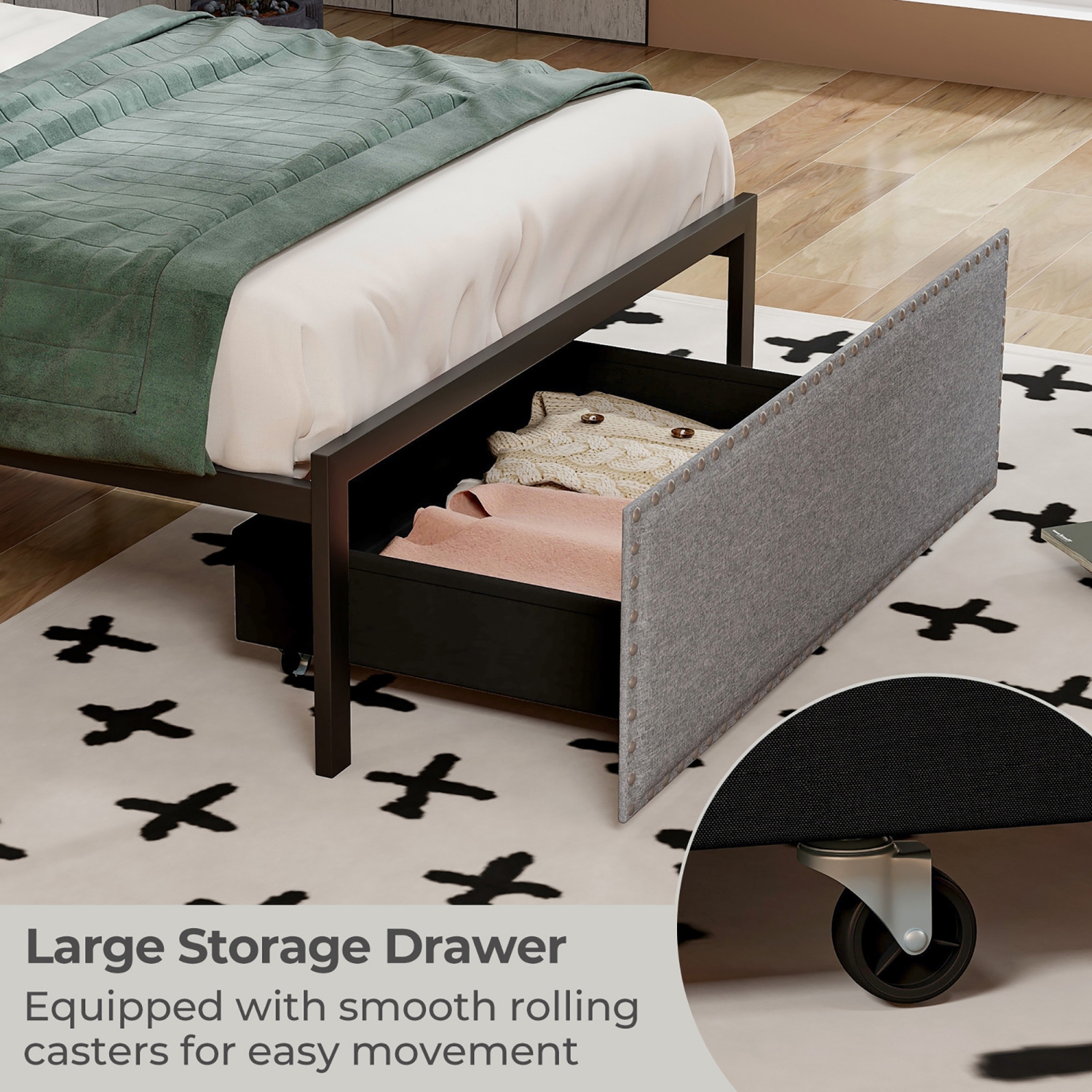 Gymax Twin Size Bed Frame w/ Storage Drawer Metal Platform Bed w/ LED Lights