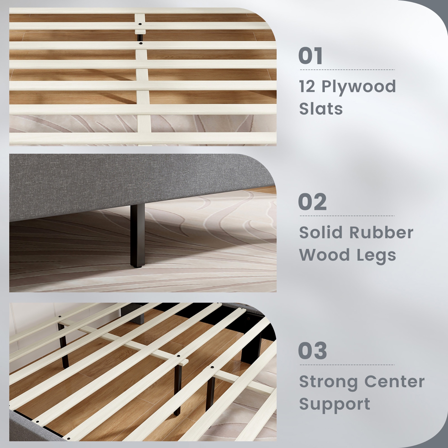 Gymax Queen Size Upholstered Bed Frame w/ Elastic Pockets Mattress Foundation Gray