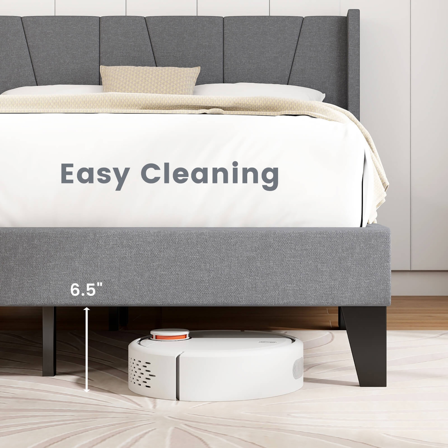 Gymax Full Size Upholstered Bed Frame w/ Elastic Pockets Mattress Foundation Gray