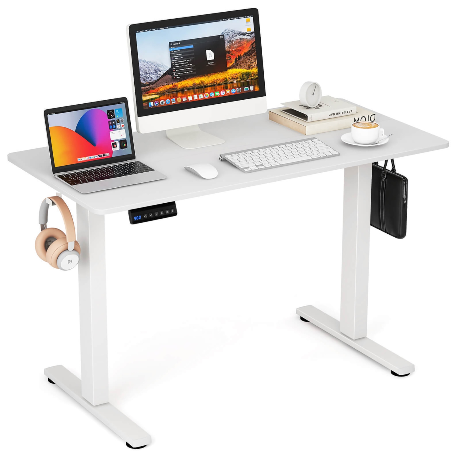 Gymax 48'' x 24'' Electric Standing Desk w/ 3 Memory Height Settings 2 Hanging Hooks White