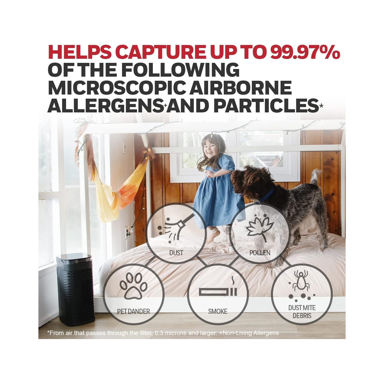 Honeywell HPA075BC True HEPA Air Purifier Medium Room,Allergen Remover, HEPA Filter,Capture 99.97% of Wildfire/Smoke,Dust,Pollen,Pet Dander,Reduce