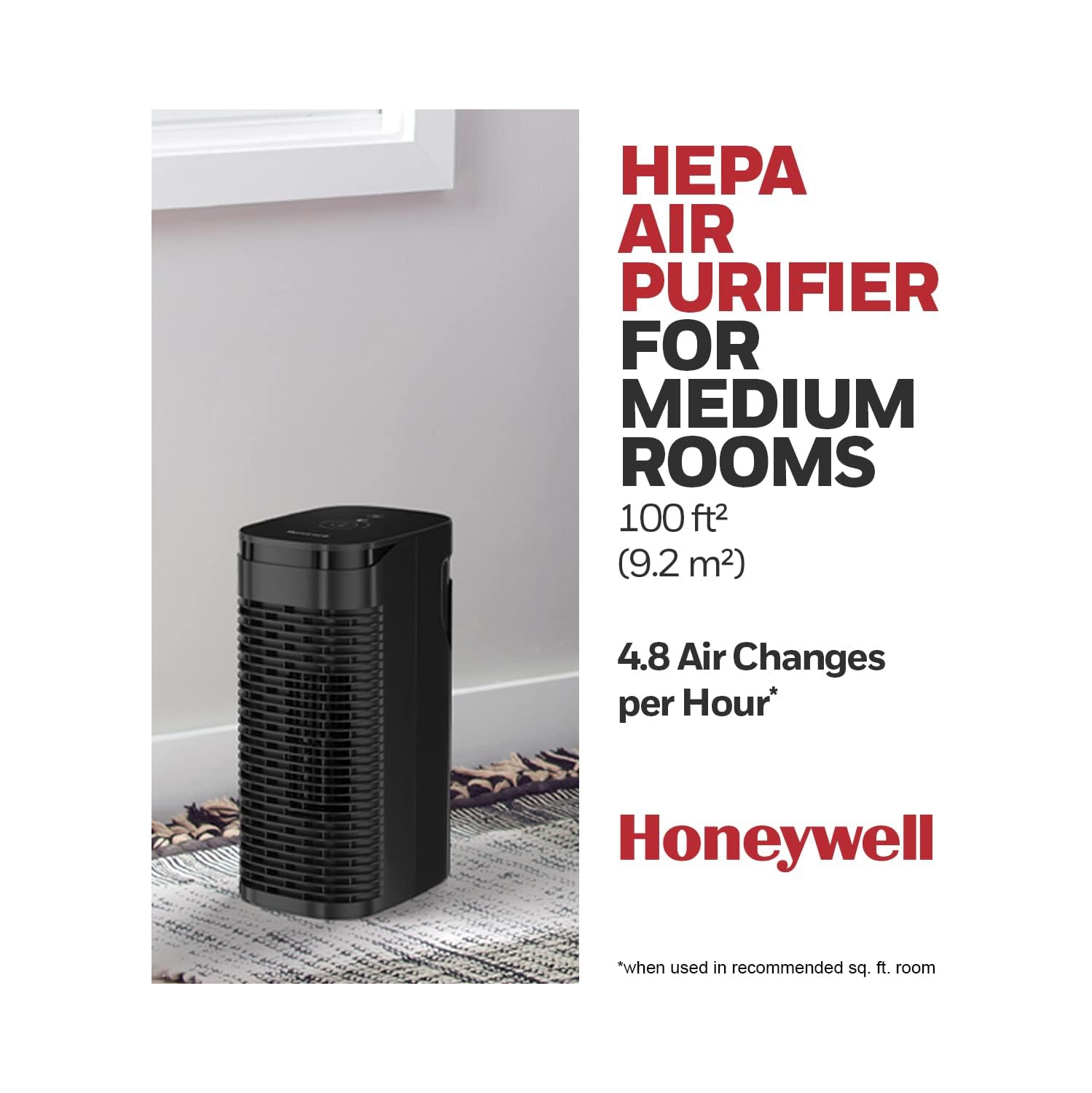 Honeywell HPA075BC True HEPA Air Purifier Medium Room,Allergen Remover, HEPA Filter,Capture 99.97% of Wildfire/Smoke,Dust,Pollen,Pet Dander,Reduce