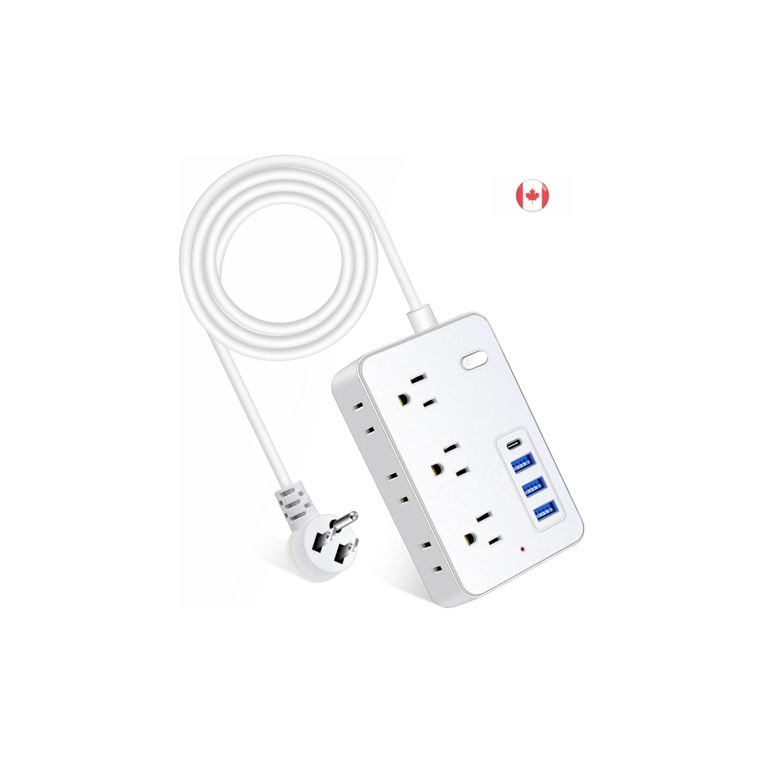 Rallonge de 15 pi, parasurtenseur, 6 prises, 4 ports USB, protection de 1700 joules, fiche plate, long cordon, pour bureau à domicile (blanc)