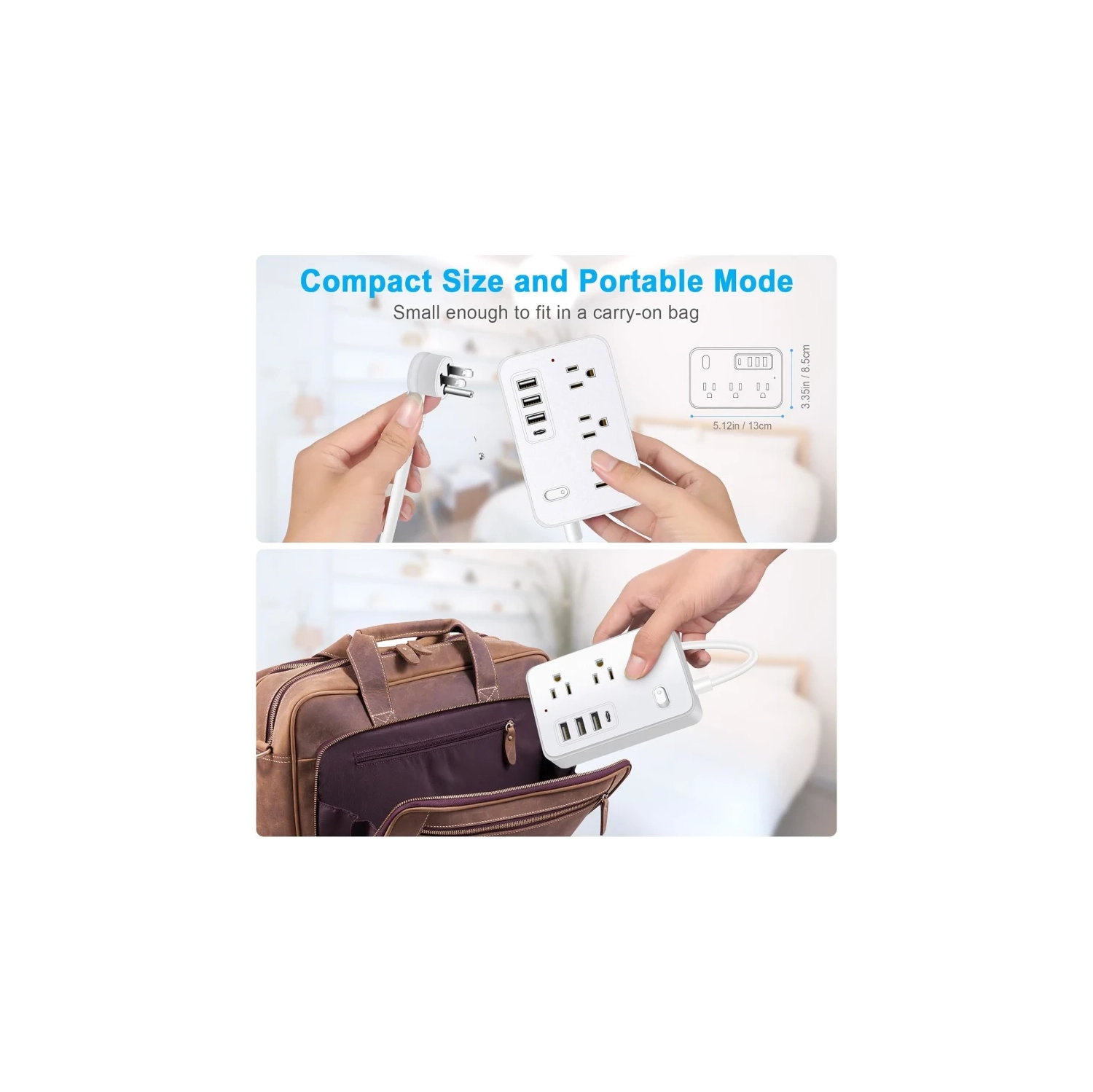 Rallonge de 15 pi, parasurtenseur, 6 prises, 4 ports USB, protection de 1700 joules, fiche plate, long cordon, pour bureau à domicile (blanc)