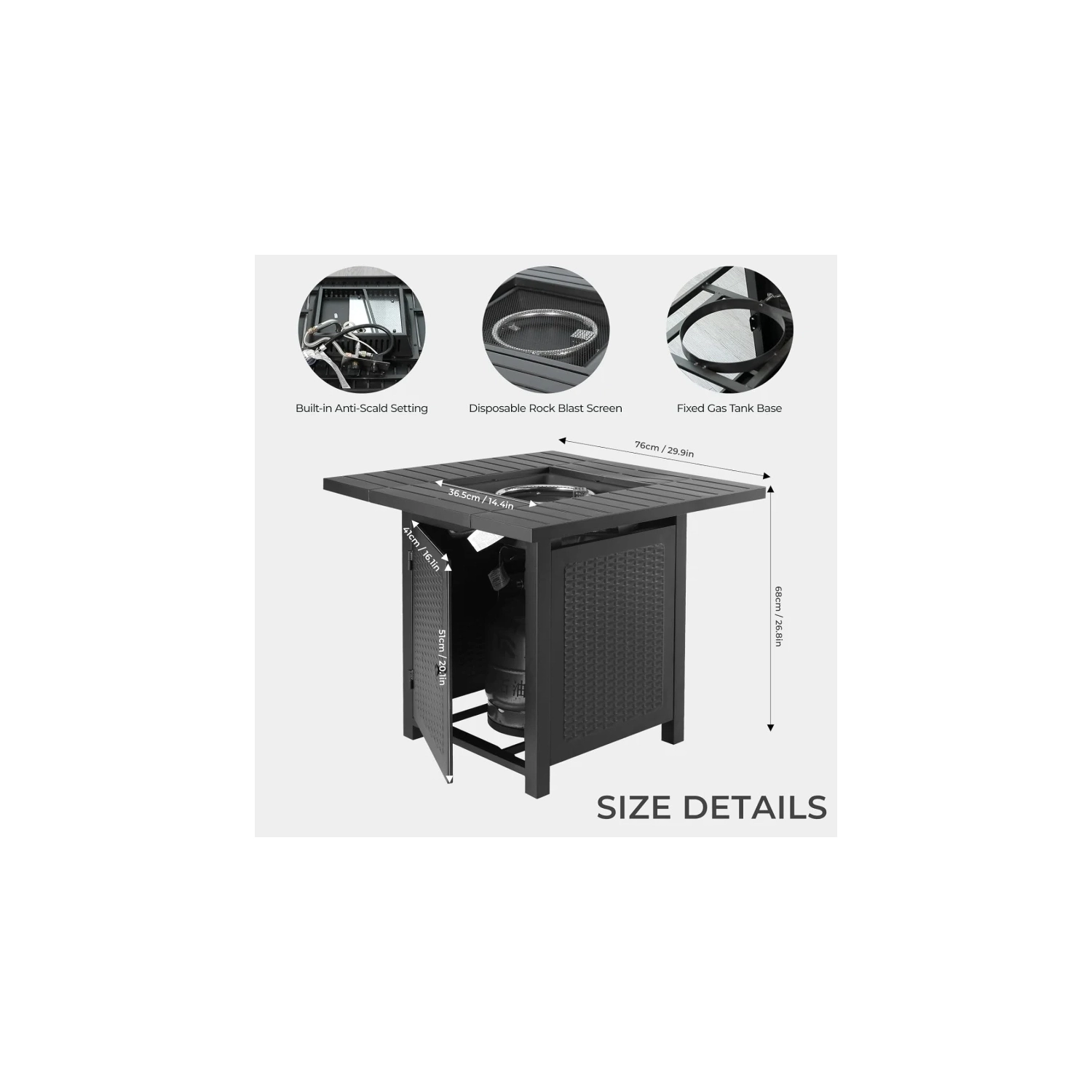 30 Inch Outdoor Propane Fire Pit Table - CSA Approved 50,000 BTU Auto-Ignition Gas Fireplace with Rattan-Look Steel Design and Lava Rock - Ideal for