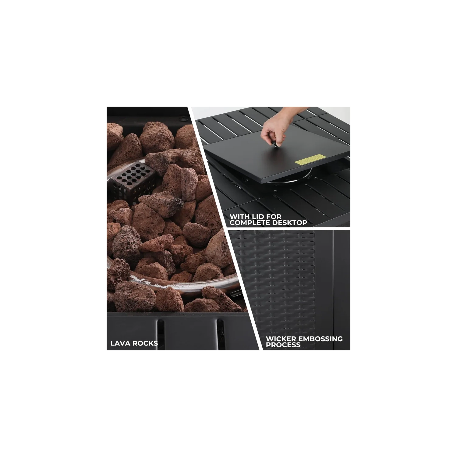 30 Inch Outdoor Propane Fire Pit Table - CSA Approved 50,000 BTU Auto-Ignition Gas Fireplace with Rattan-Look Steel Design and Lava Rock - Ideal for