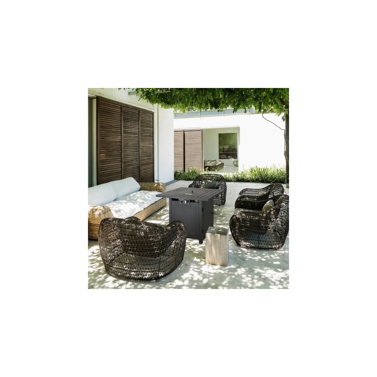 30 Inch Outdoor Propane Fire Pit Table - CSA Approved 50,000 BTU Auto-Ignition Gas Fireplace with Rattan-Look Steel Design and Lava Rock - Ideal for