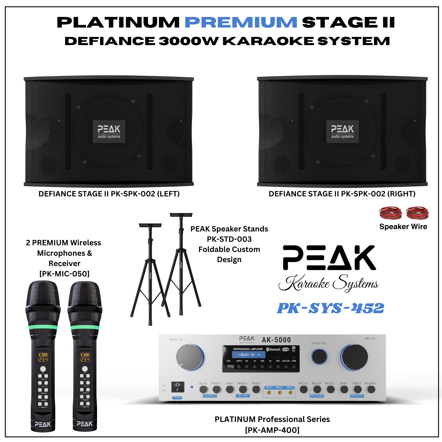 Système de karaoké haut de gamme sans fil STAGE II PLATINUM DE PEAK Karaoke - 3000&nbsp;W