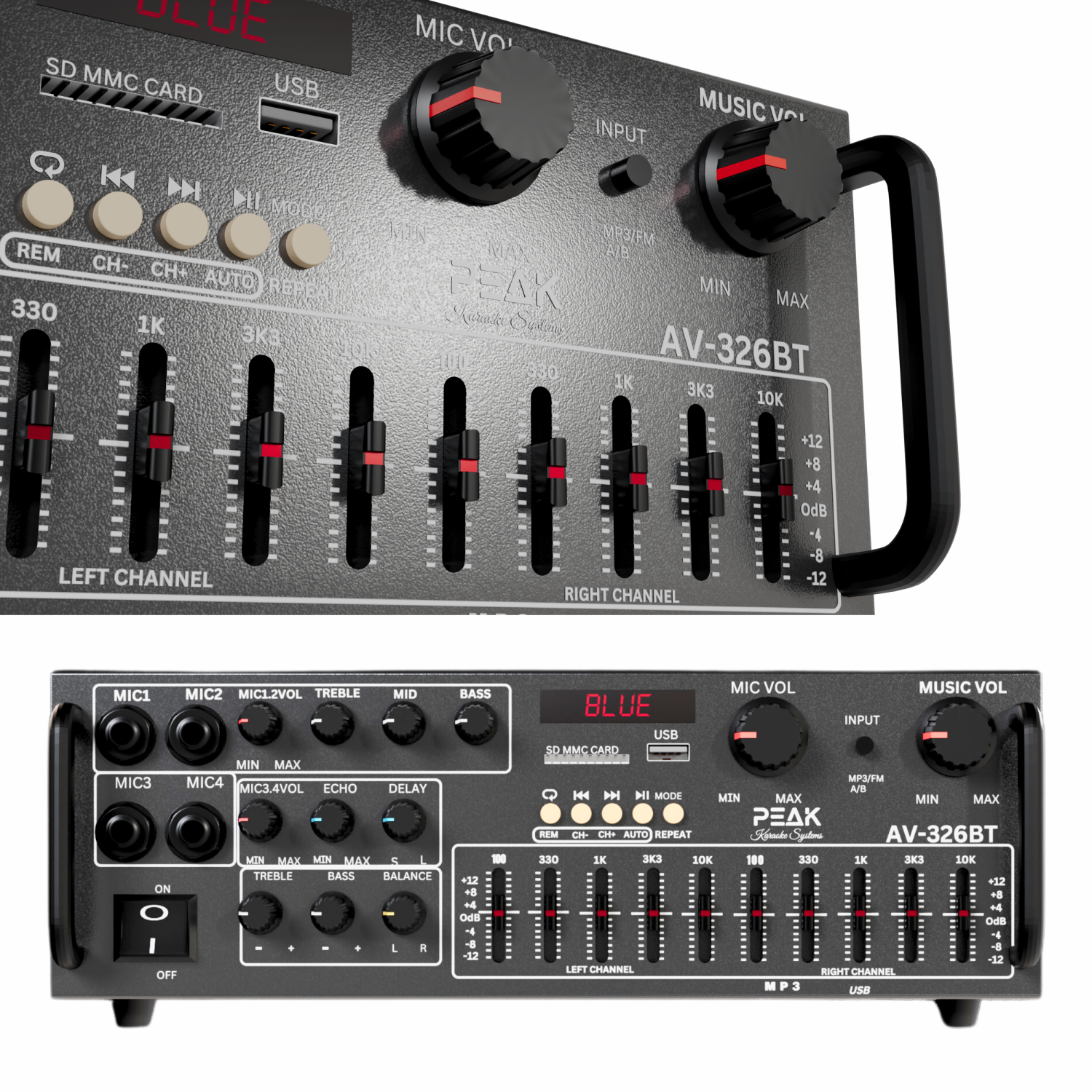 PEAK Karaoke Professional Bluetooth System: Bluetooth Amplifier PK-AMP-200, Two UHF Rechargeable PRO Wireless Microphone with Echo & Volume Control