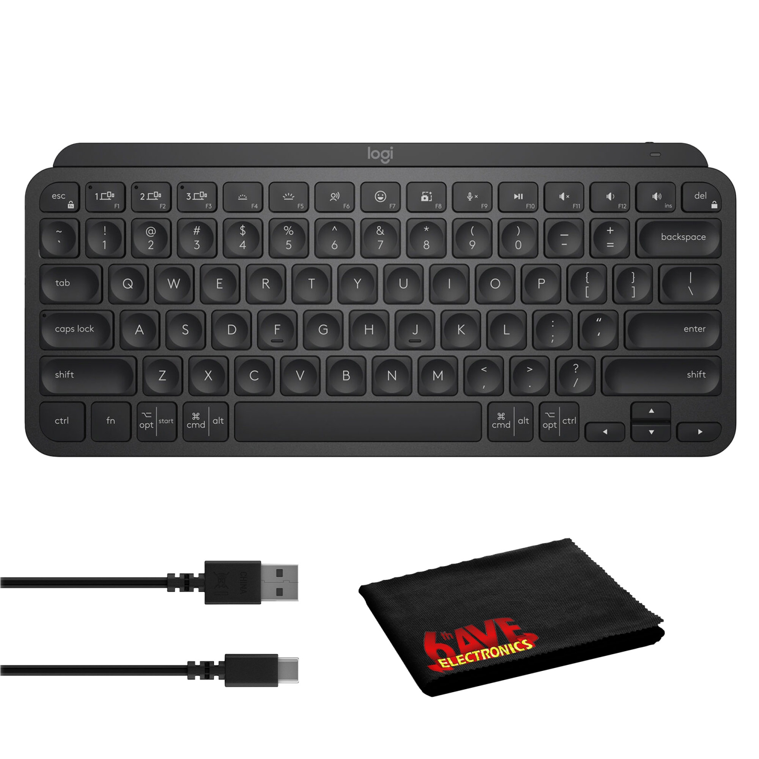 Logitech MX Keys Mini Wireless Keyboard (Black) + Microfiber Cleaning Cloth
