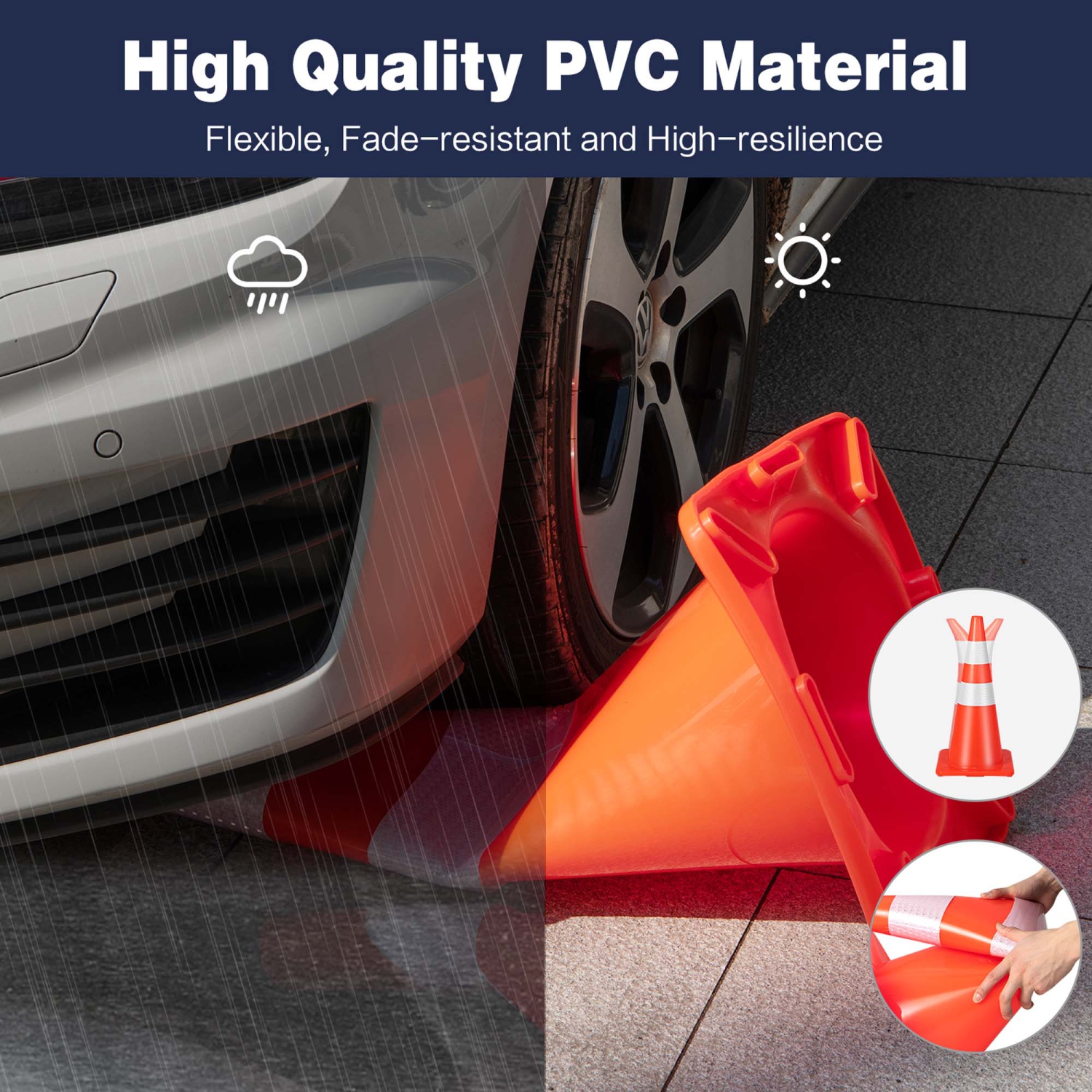 Costway 6 Pack Traffic Safety Cones 28" Parking Cones with Reflective Collars Safety Vest