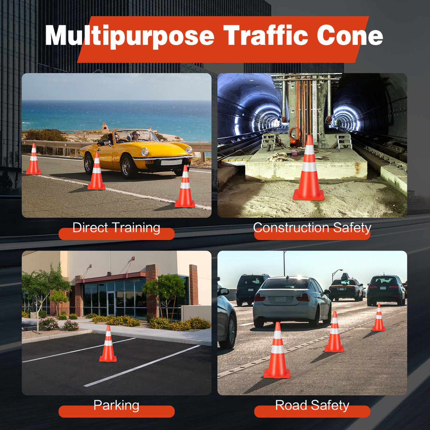 Costway 6 Pack Traffic Safety Cones 28" Parking Cones with Reflective Collars Safety Vest