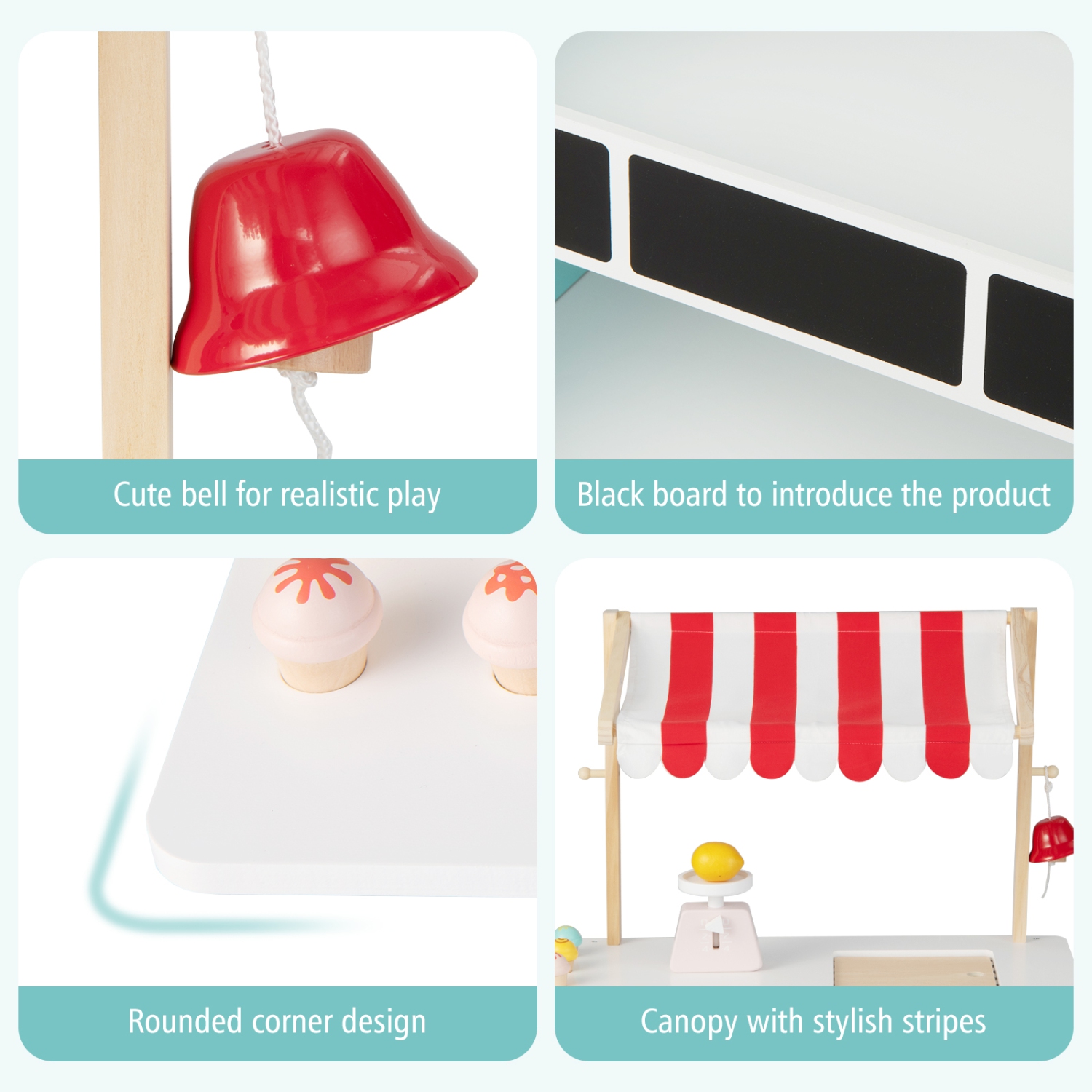 Costway Kids Ice Cream Cart Wooden Toddler Farmers Market Stand W/ Chalkboard & Storage