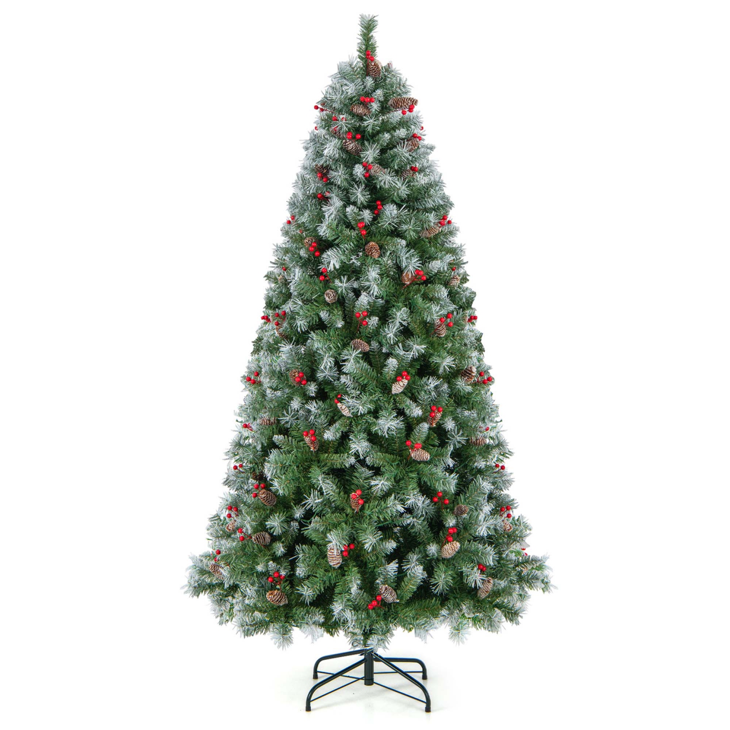 Costway – Arbre de Noël artificiel de 7,5 pi avec 560 lumières à DEL chaudes et 267 baies rouges