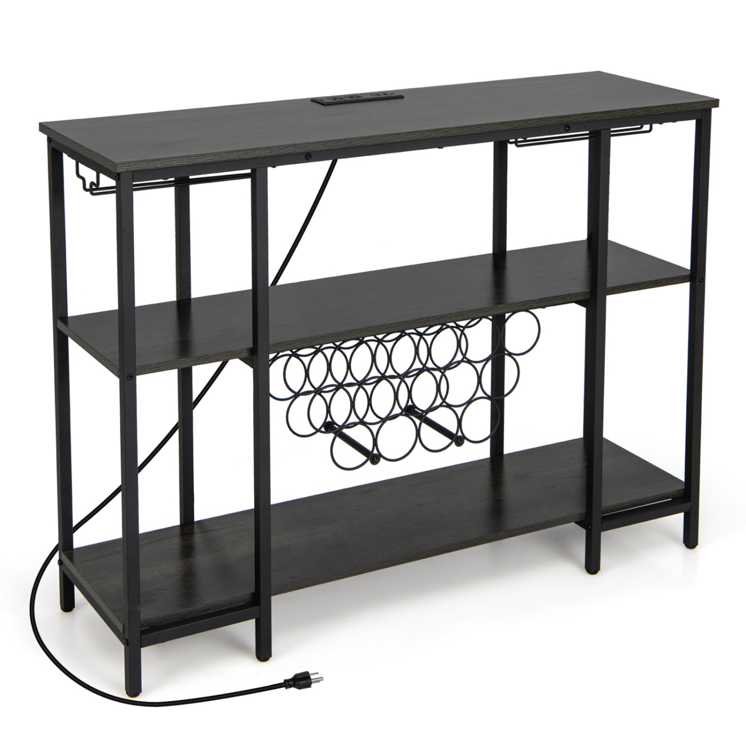 Costway Wine Cabinet Bar Table Wine Rack Table for Drinks Glasses with Power Outlets