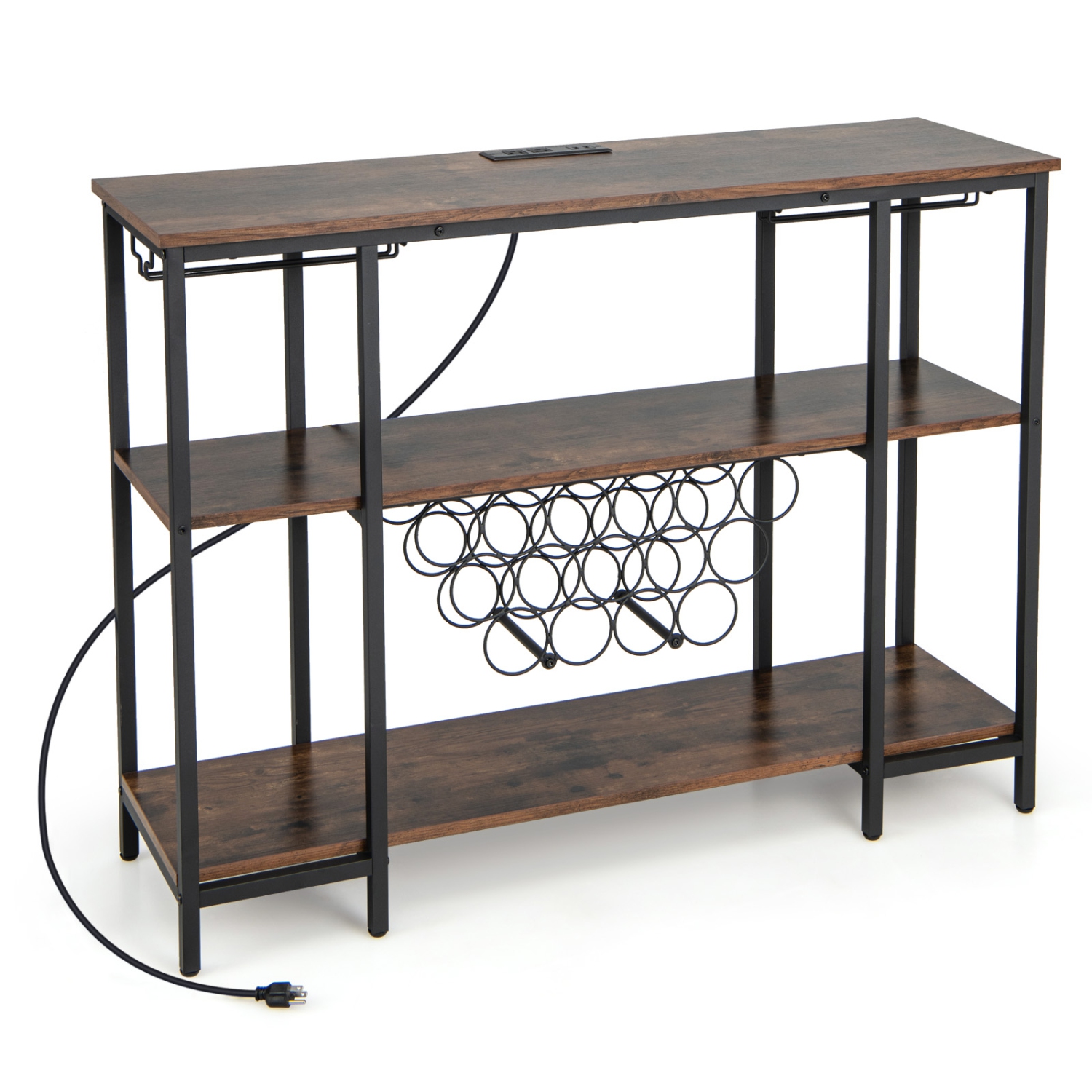 Costway Wine Cabinet Bar Table Wine Rack Table for Drinks Glasses with Power Outlets