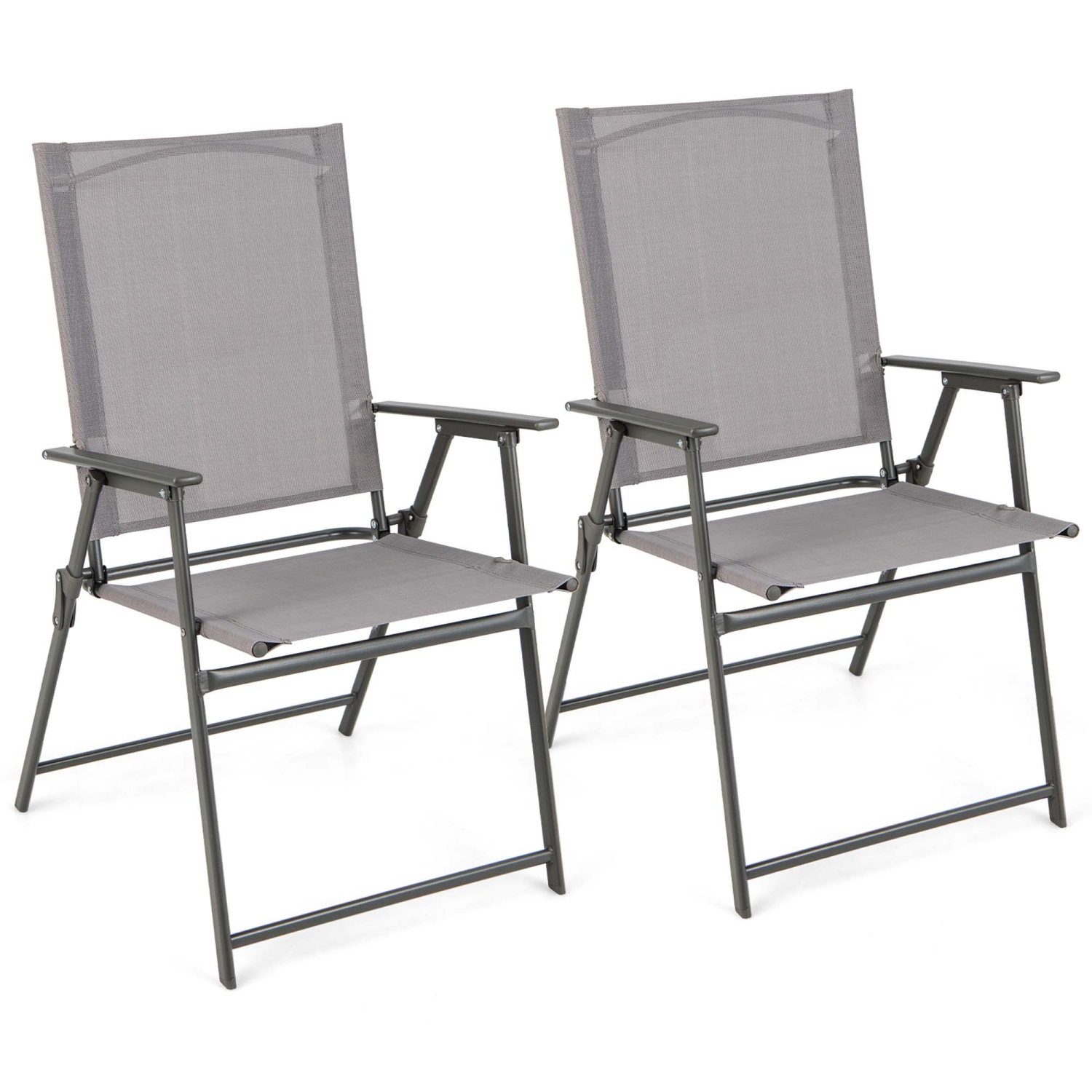 Costway 2pcs Patio Folding Portable Dining Chairs Metal Frame Armrests Garden Outdoor