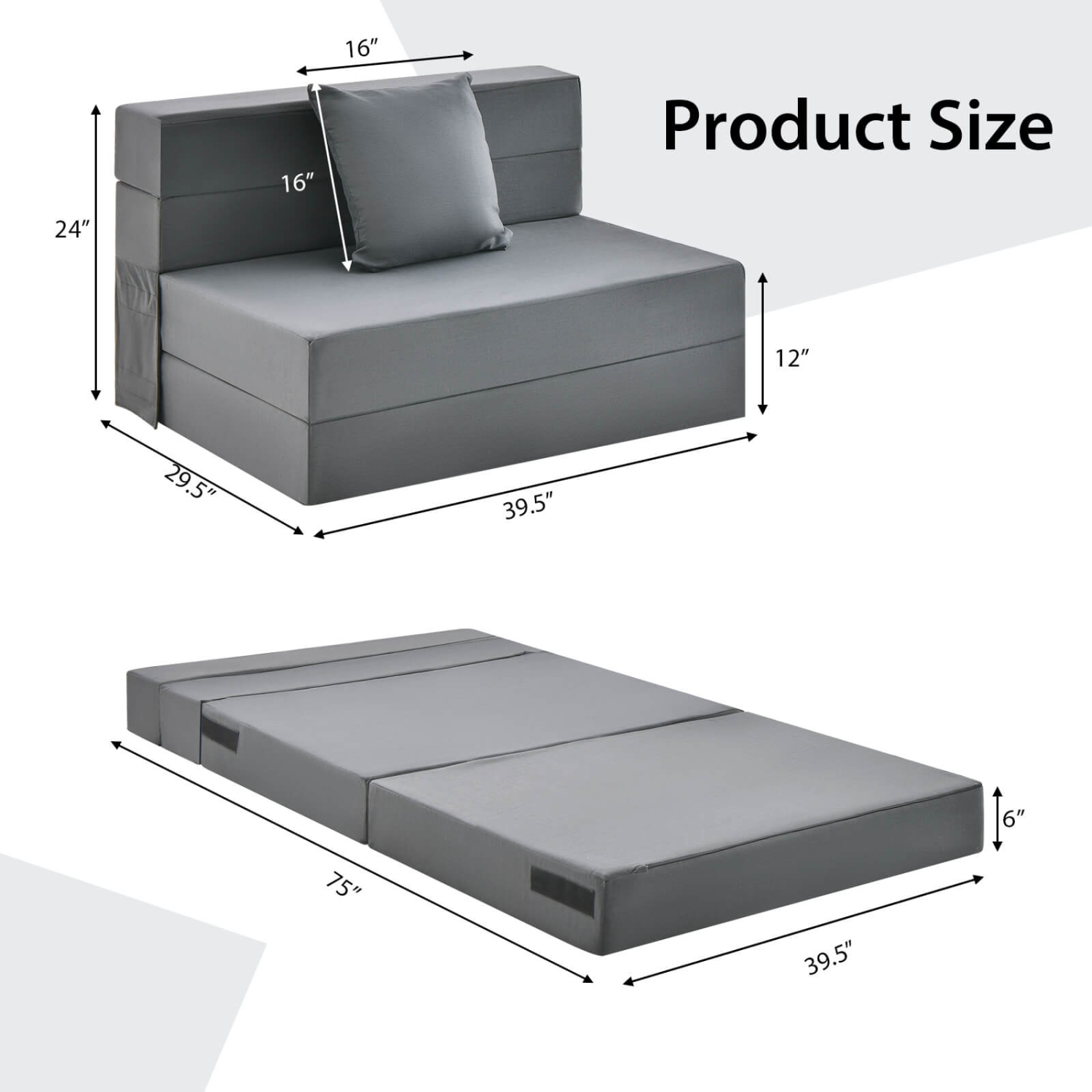 Matelas pliant de Costway avec oreiller 6 pouces canapé-lit à trois volets avec mousse haute densité