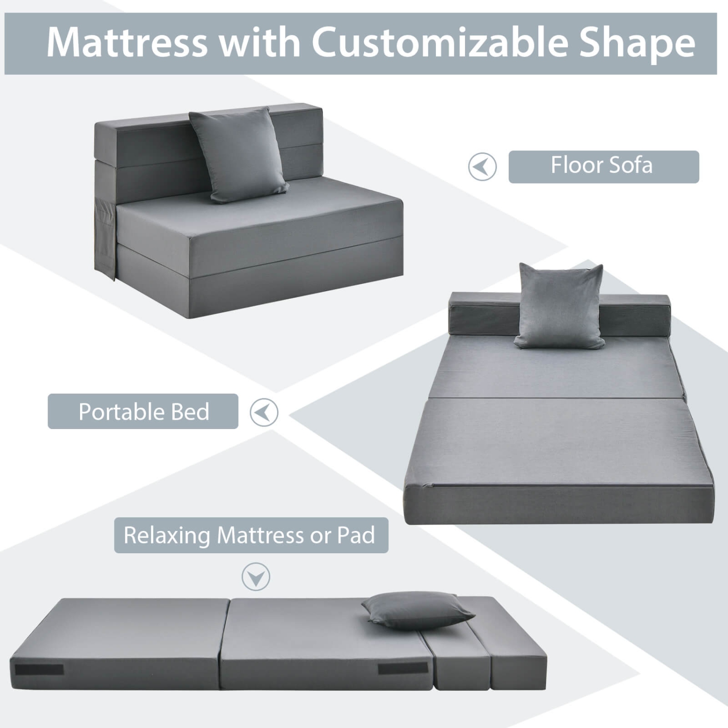 Matelas pliant de Costway avec oreiller 6 pouces canapé-lit à trois volets avec mousse haute densité