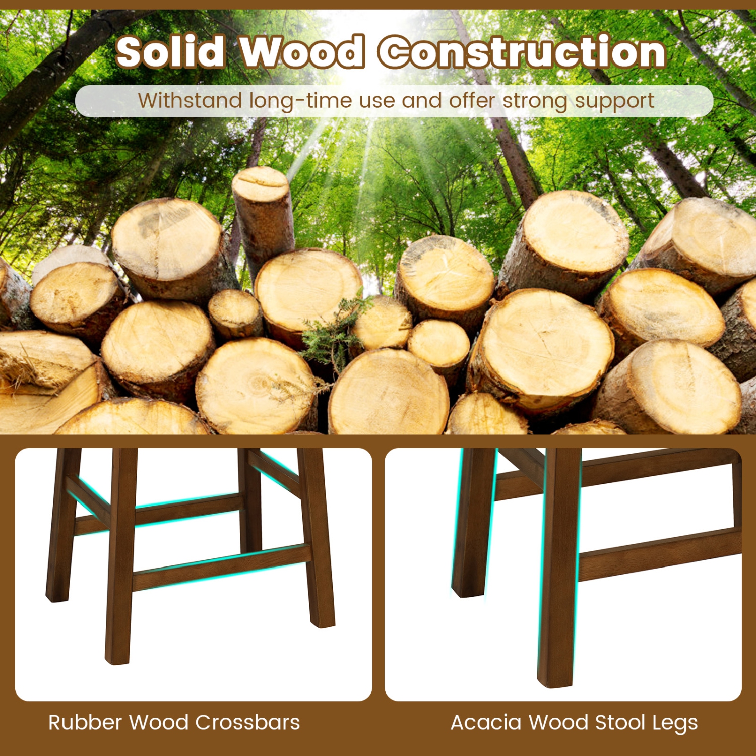 Costway Woven Saddle Stools Set of 2 25.5" Faux PU Leather Counter Height Kitchen Stool