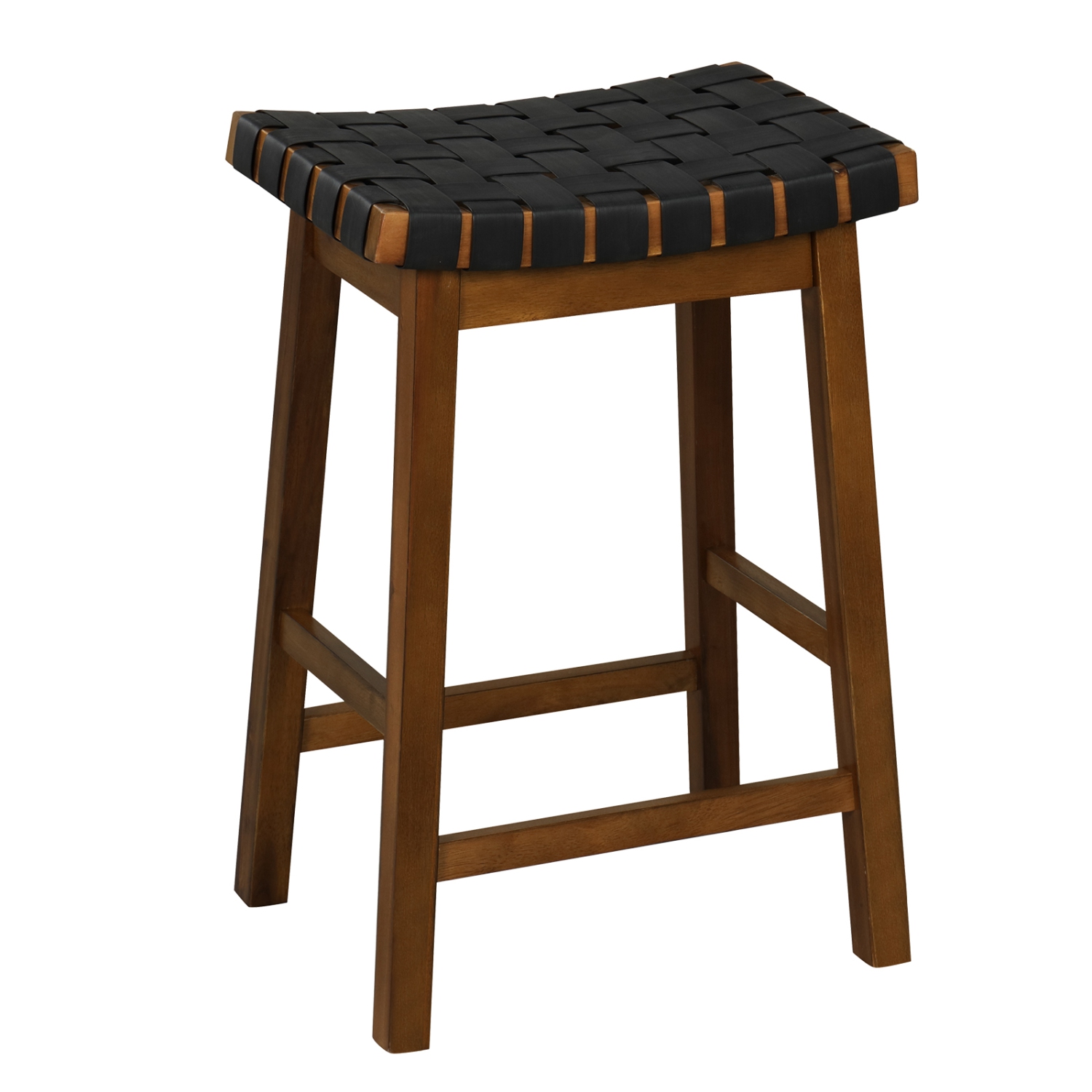 Costway Woven Saddle Stools Set of 2 25.5" Faux PU Leather Counter Height Kitchen Stool