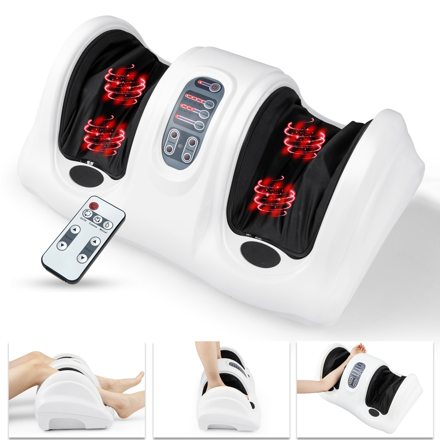 Masseur de pieds Shiatsu de Costway pour chevilles et jambes à roulettes avec télécommande, blanc