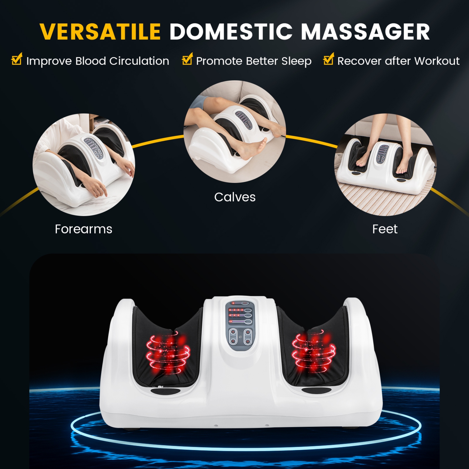 Masseur de pieds Shiatsu de Costway pour chevilles et jambes à roulettes avec télécommande, blanc