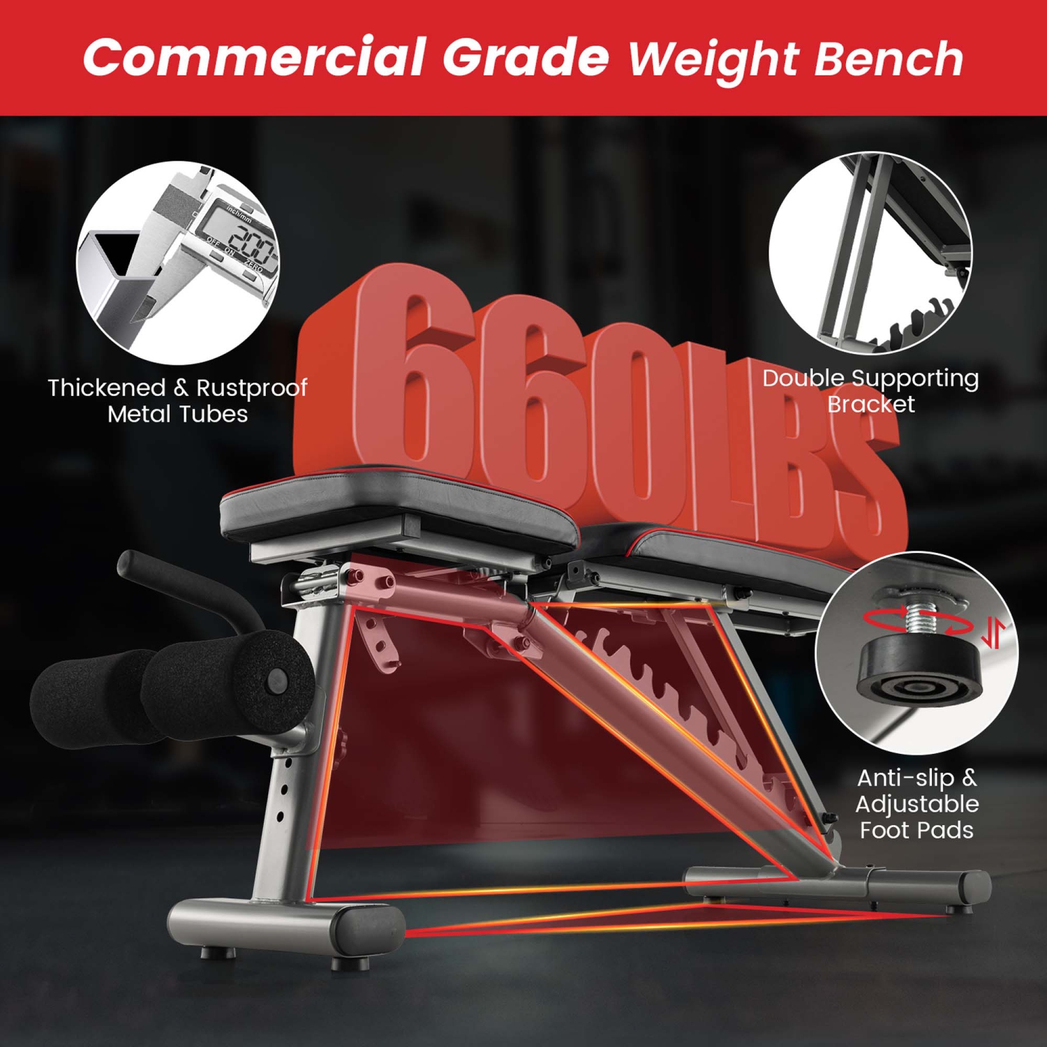 SuperFit Adjustable Weight Bench 660 lbs Heavy Duty Commercial Grade Fitness Workout Gym
