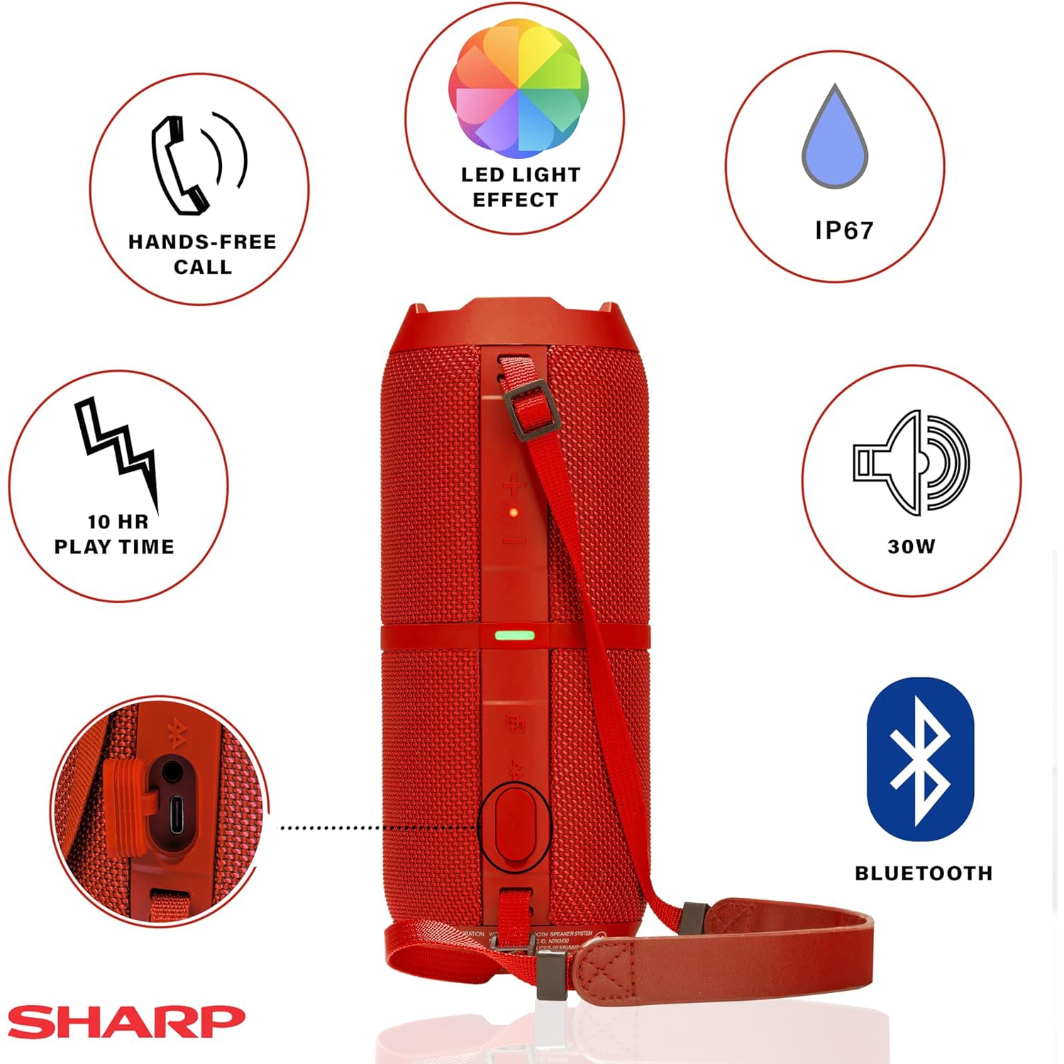 The Sharp Crystal Clear Series Bluetooth Speaker-Red